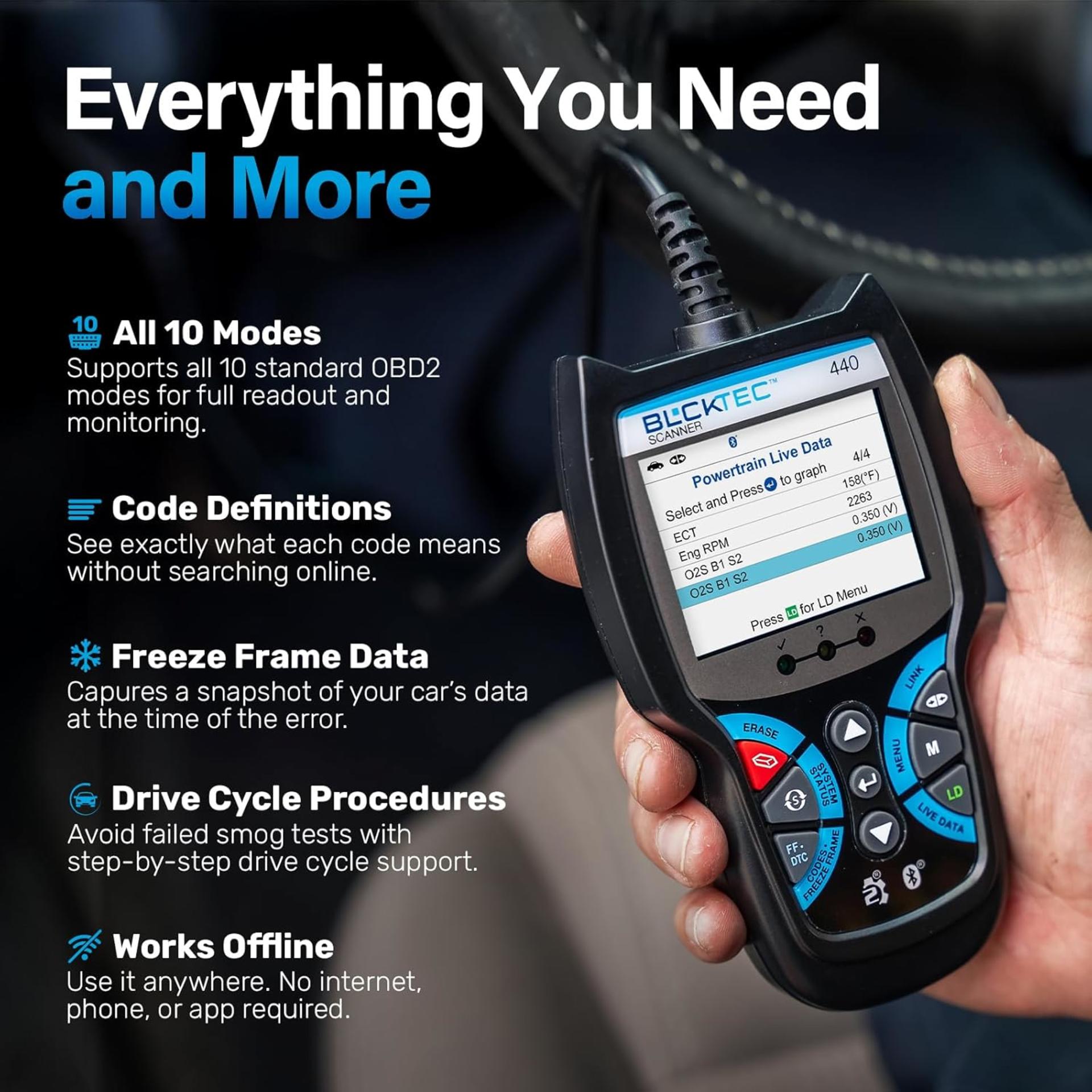 Bluetooth OBD2 Scanner Diagnostic Tool - Car Code Reader with Live Data & Battery Test - 5