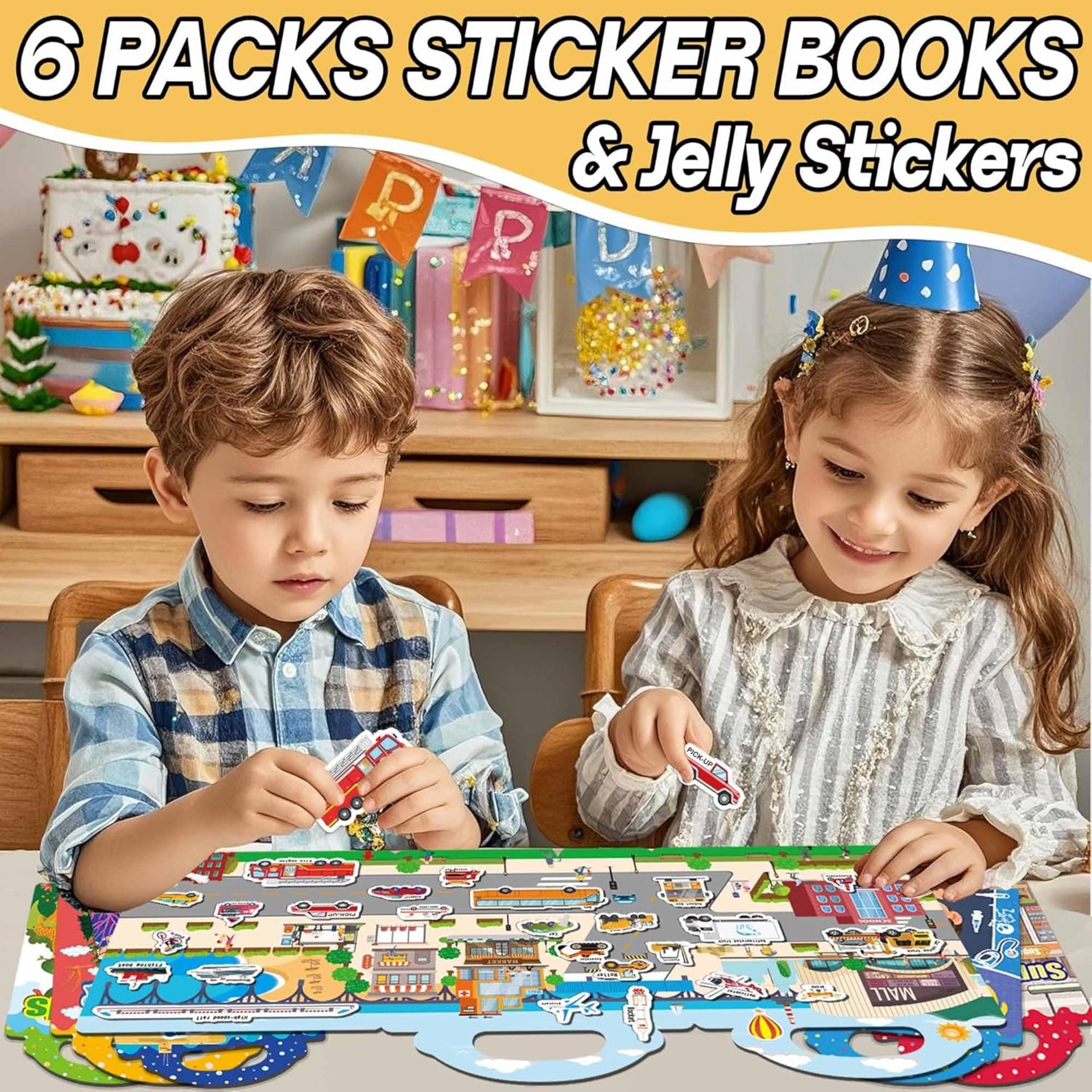 6 Sets Reusable Jelly Sticker Books for Toddlers 1-4, Educational Travel Toys for Boys and Girls - 2
