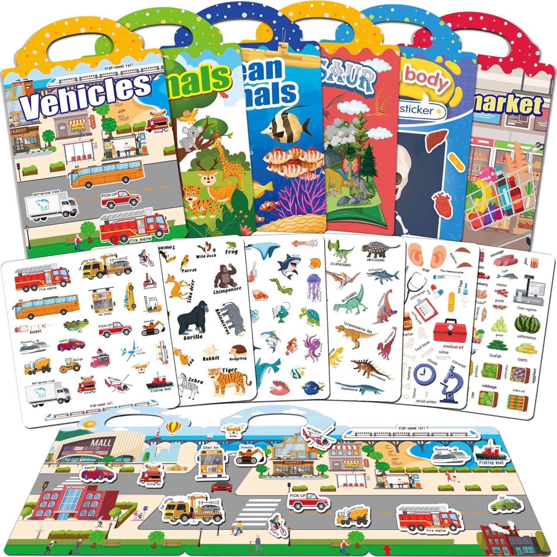 6 Sets Reusable Jelly Sticker Books for Toddlers 1-4, Educational Travel Toys for Boys and Girls - 8
