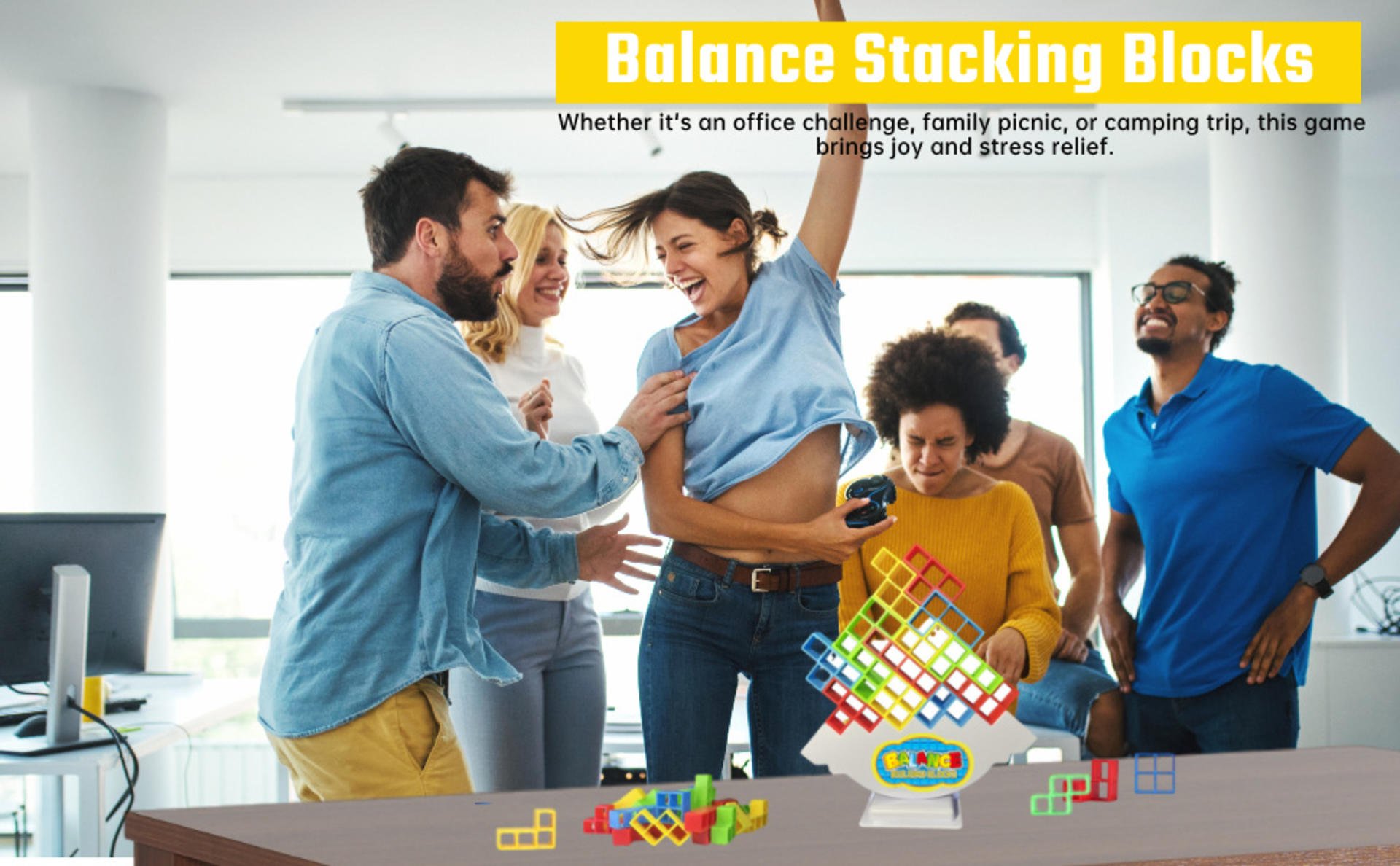 64 Pcs Stacking Tower Game with 22 Cards, Giant Tumble Balance Game for Kids and Adults detail 2