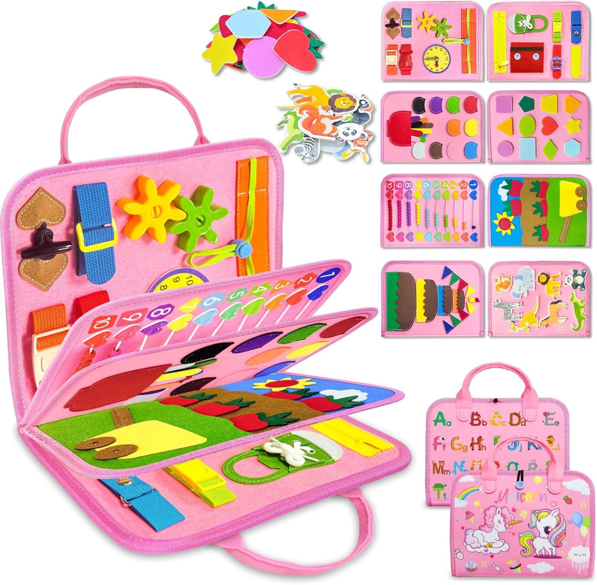 8-Page Montessori Busy Board for Toddlers - Sensory Learning Toy & Travel Activity Book