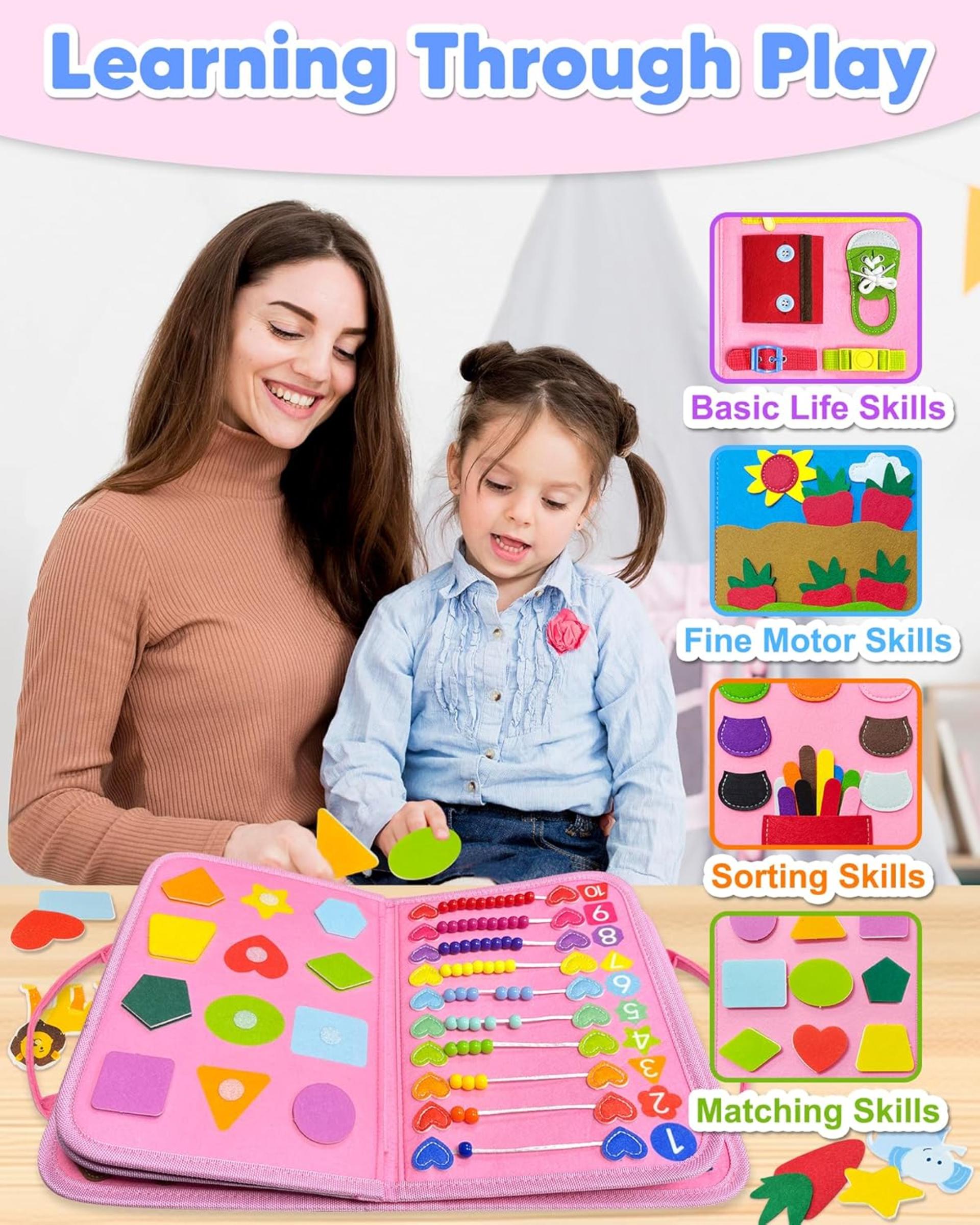 8-Page Montessori Busy Board for Toddlers - Sensory Learning Toy & Travel Activity Book - 5