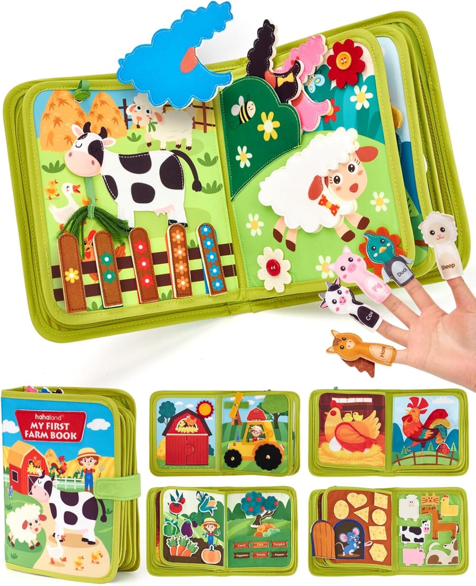 Busy Book for Toddlers 1-3 - Montessori Farm Busy Board for 1 Year Old Boys and Girls