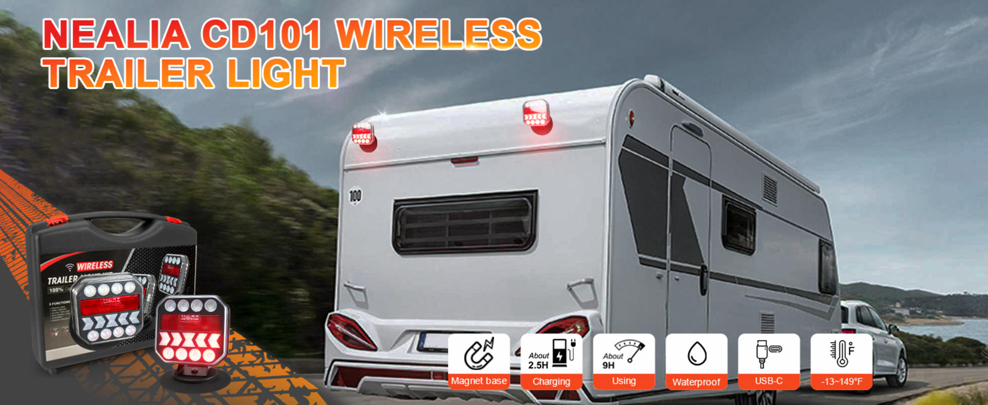 Wireless Trailer Lights 110° Rotatable, Magnetic LED Tail Light Kit for Towing Truck Boat RV detail 1