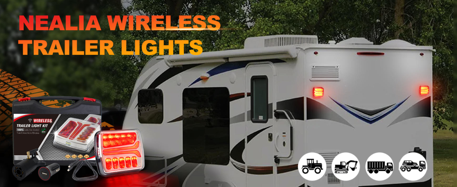Magnetic Wireless Trailer Lights, Rechargeable LED Towing Light Kit for RV Camper Boat detail 1
