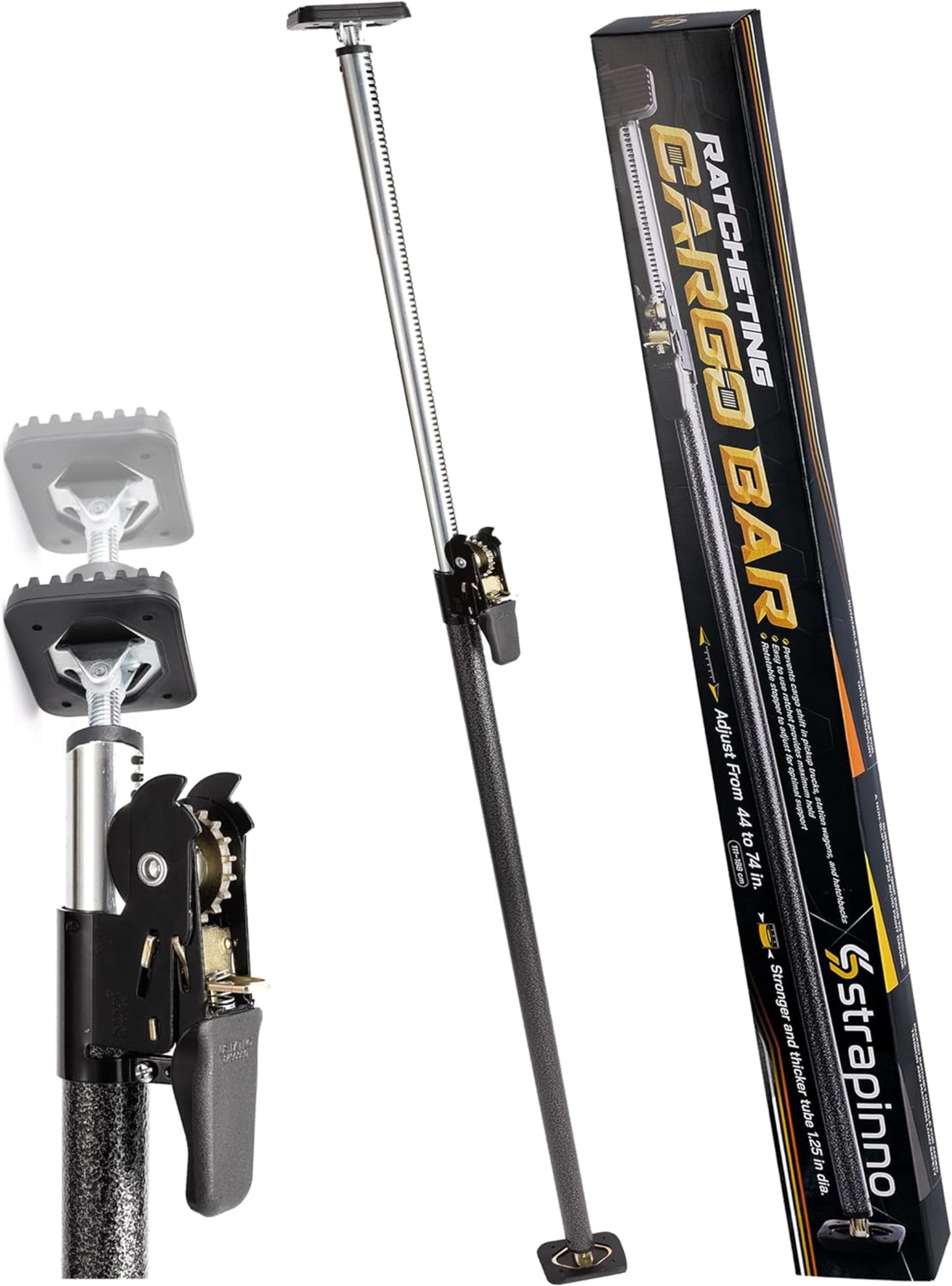 Ratcheting Cargo Bar 44"-74", Non-Slip Truck Bed Divider, Strong 1.25" Tube Adjustable Stabilizer