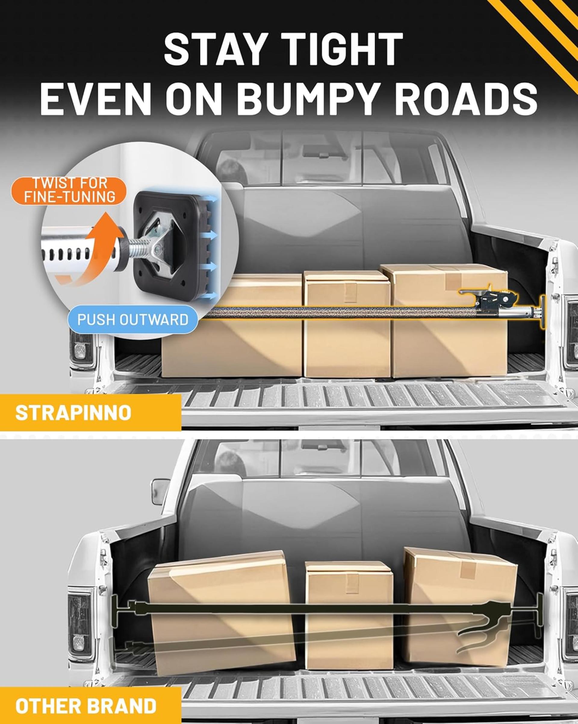 Ratcheting Cargo Bar 44"-74", Non-Slip Truck Bed Divider, Strong 1.25" Tube Adjustable Stabilizer - 2