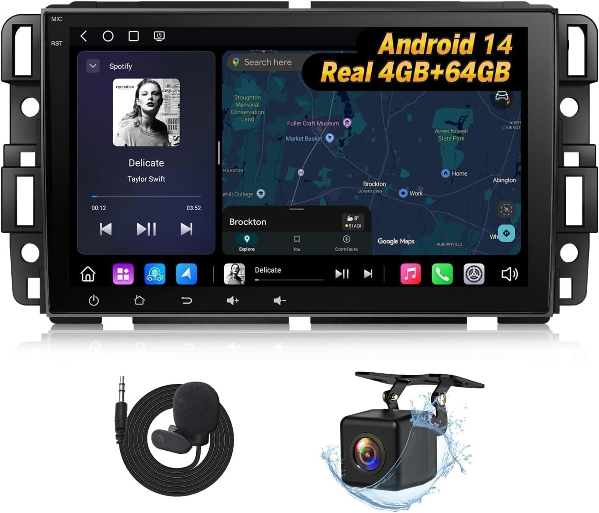 8 Inch Android 14 Car Stereo for GMC/Chevy/Buick, Wireless CarPlay & Android Auto, 4G+64G