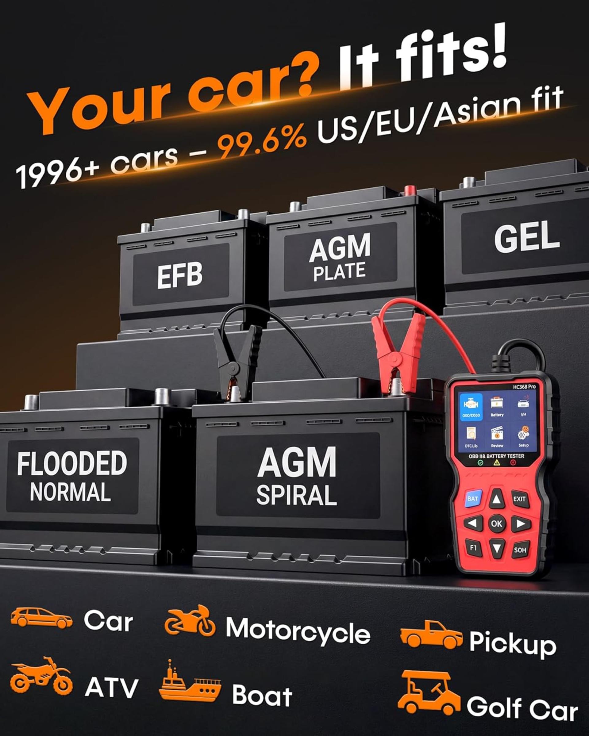 OBD2 Scanner with Battery Tester: 2-in-1 Diagnostic Tool for Check Engine Codes & 12V Battery Health - 8