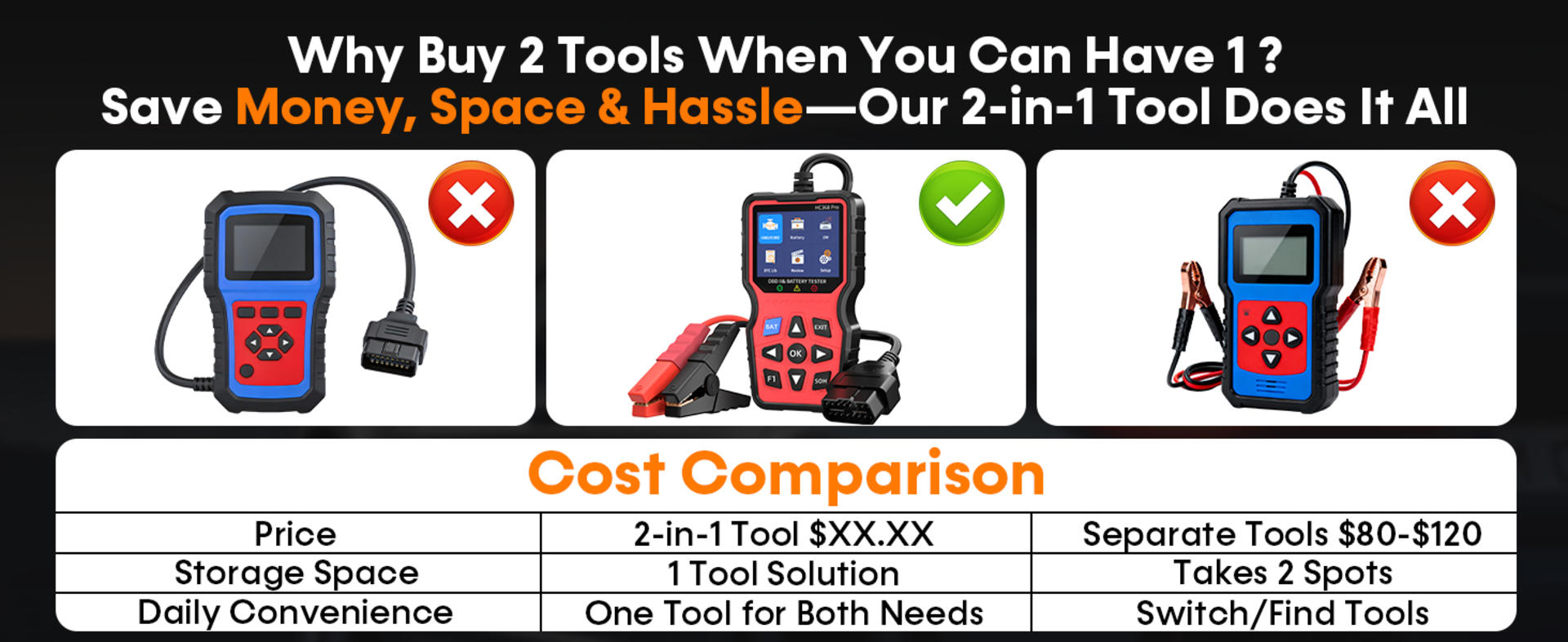 OBD2 Scanner with Battery Tester: 2-in-1 Diagnostic Tool for Check Engine Codes & 12V Battery Health detail 2