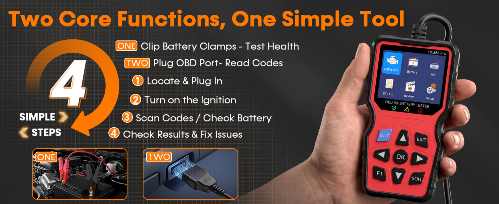 OBD2 Scanner with Battery Tester: 2-in-1 Diagnostic Tool for Check Engine Codes & 12V Battery Health detail 5