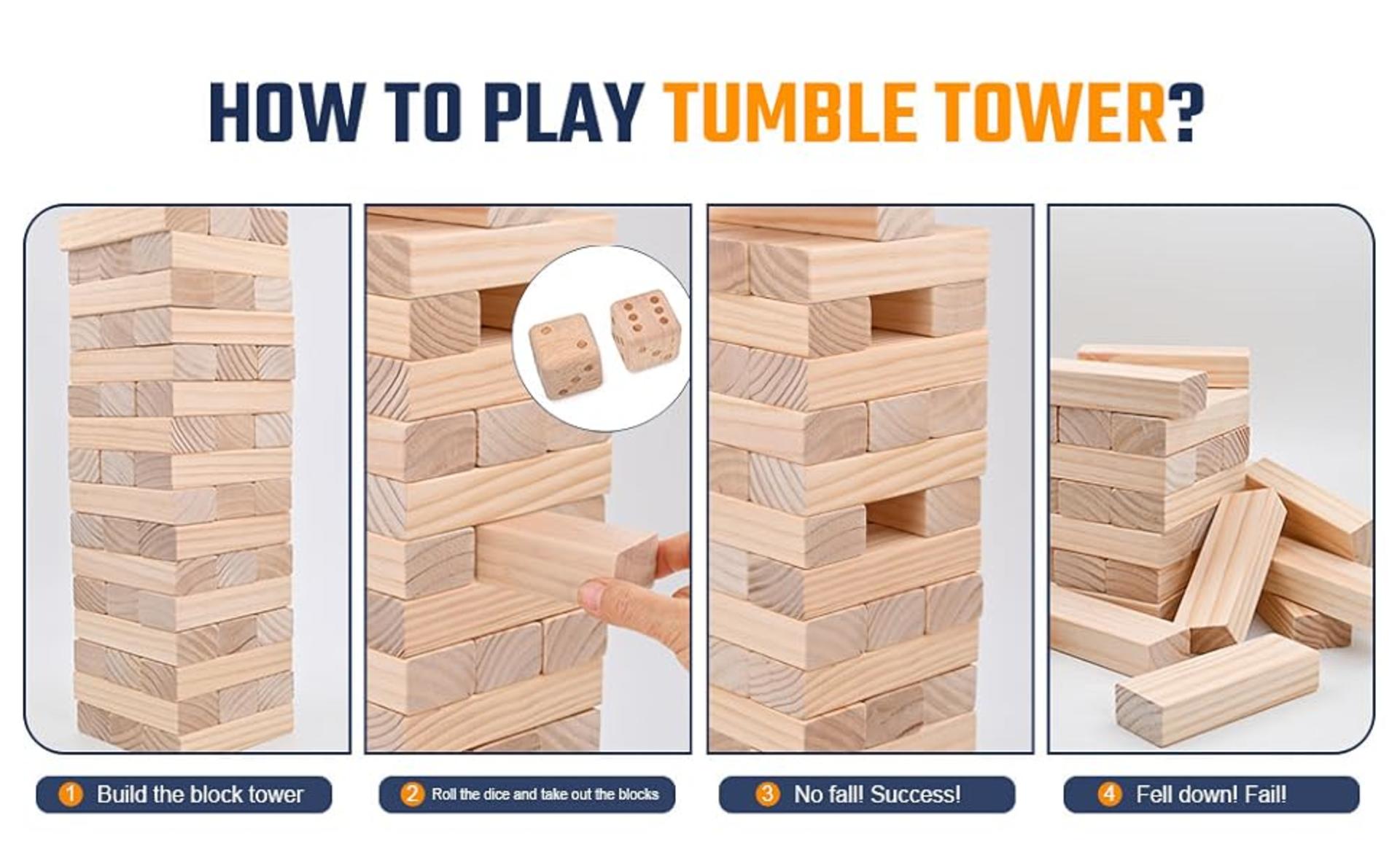 Giant Tumble Tower Game - 57 Pine Wood Blocks Stacks to 4.2FT with Carrying Bag detail 4
