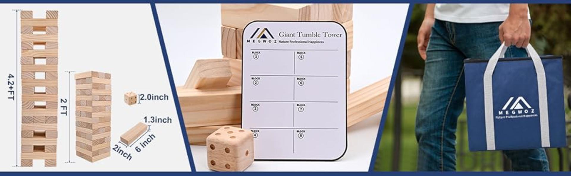 Giant Tumble Tower Game - 57 Pine Wood Blocks Stacks to 4.2FT with Carrying Bag detail 5