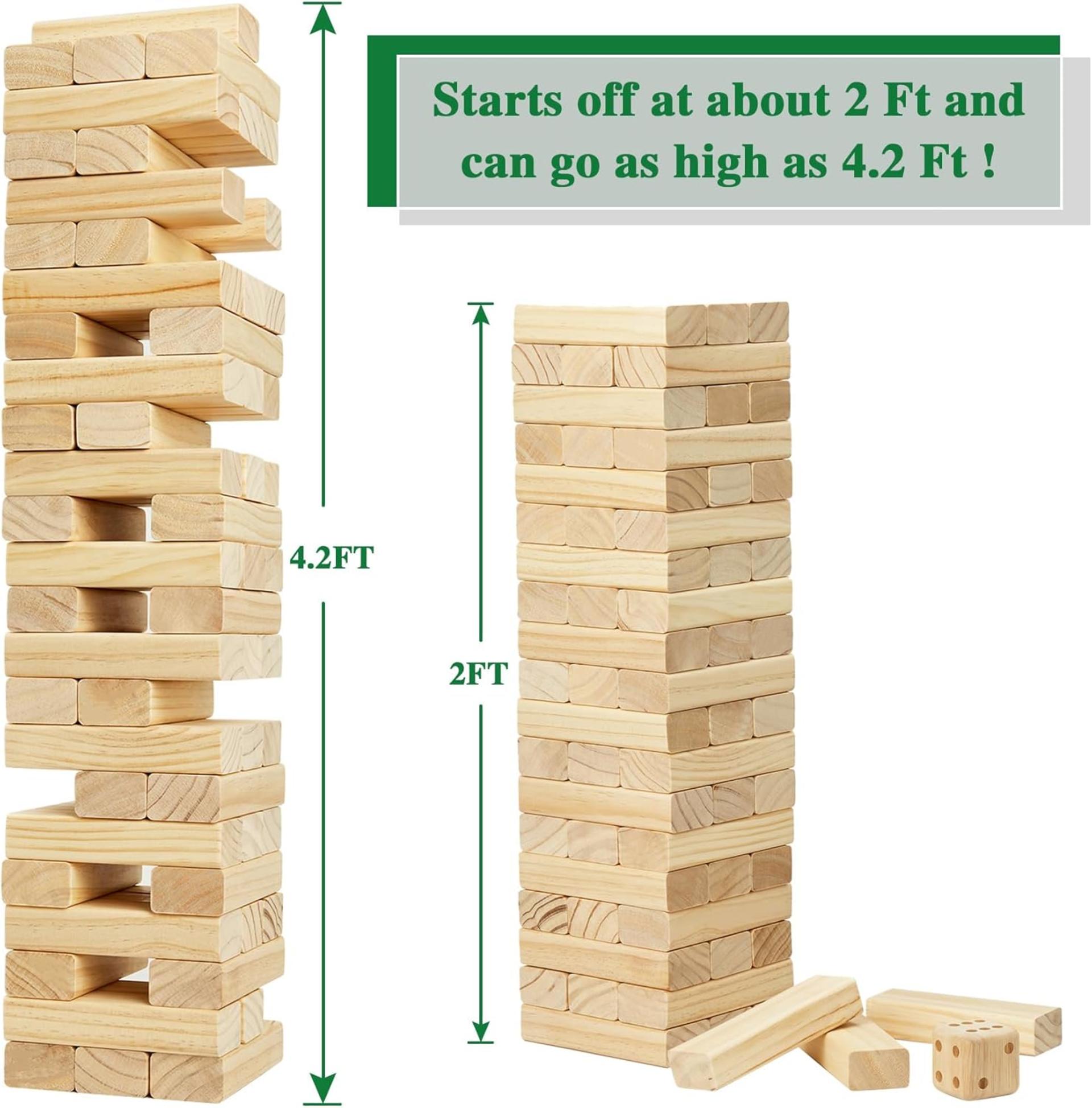 Giant Tumble Tower 57PCS Wooden Block Stacking Yard Game with Carrying Bag, 4.2 Ft Max Height - 2