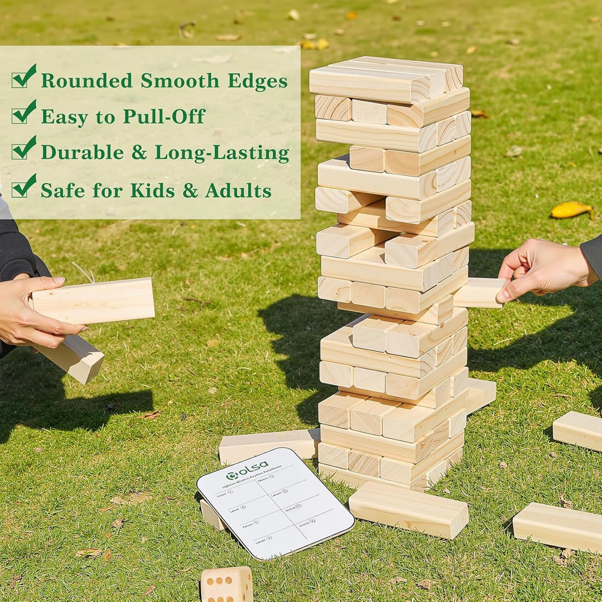 Giant Tumble Tower 57PCS Wooden Block Stacking Yard Game with Carrying Bag, 4.2 Ft Max Height - 3