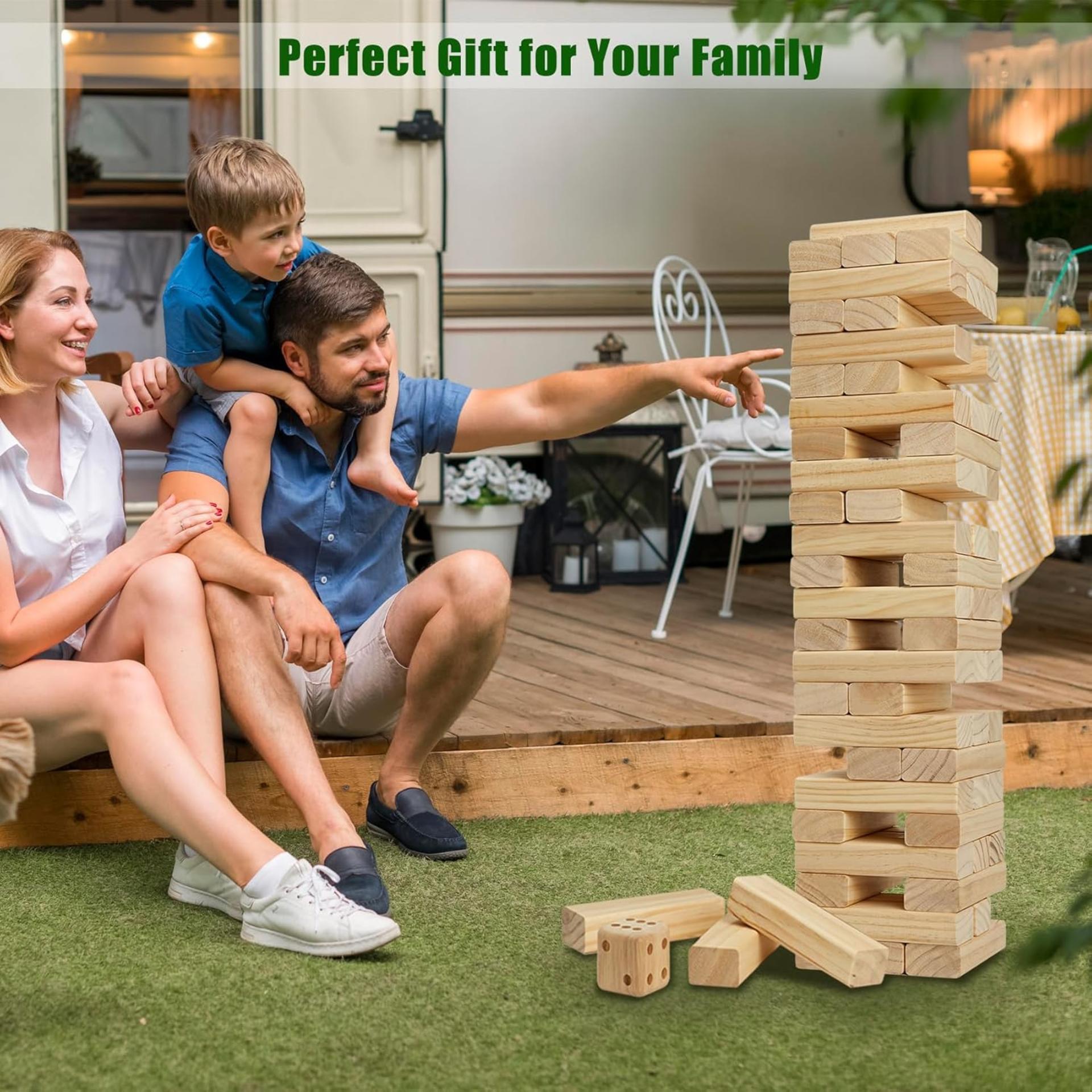 Giant Tumble Tower 57PCS Wooden Block Stacking Yard Game with Carrying Bag, 4.2 Ft Max Height - 4