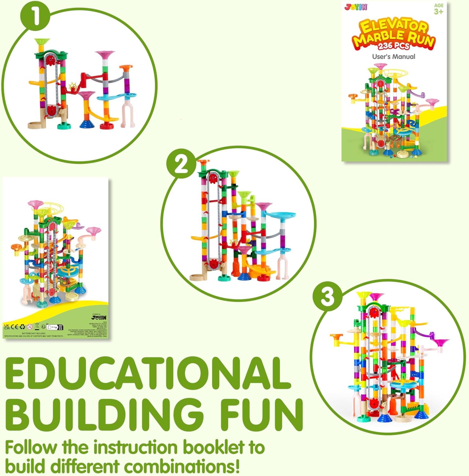 236Pcs Glowing Marble Run with Motorized Elevator - STEM Building Blocks Toy - 5