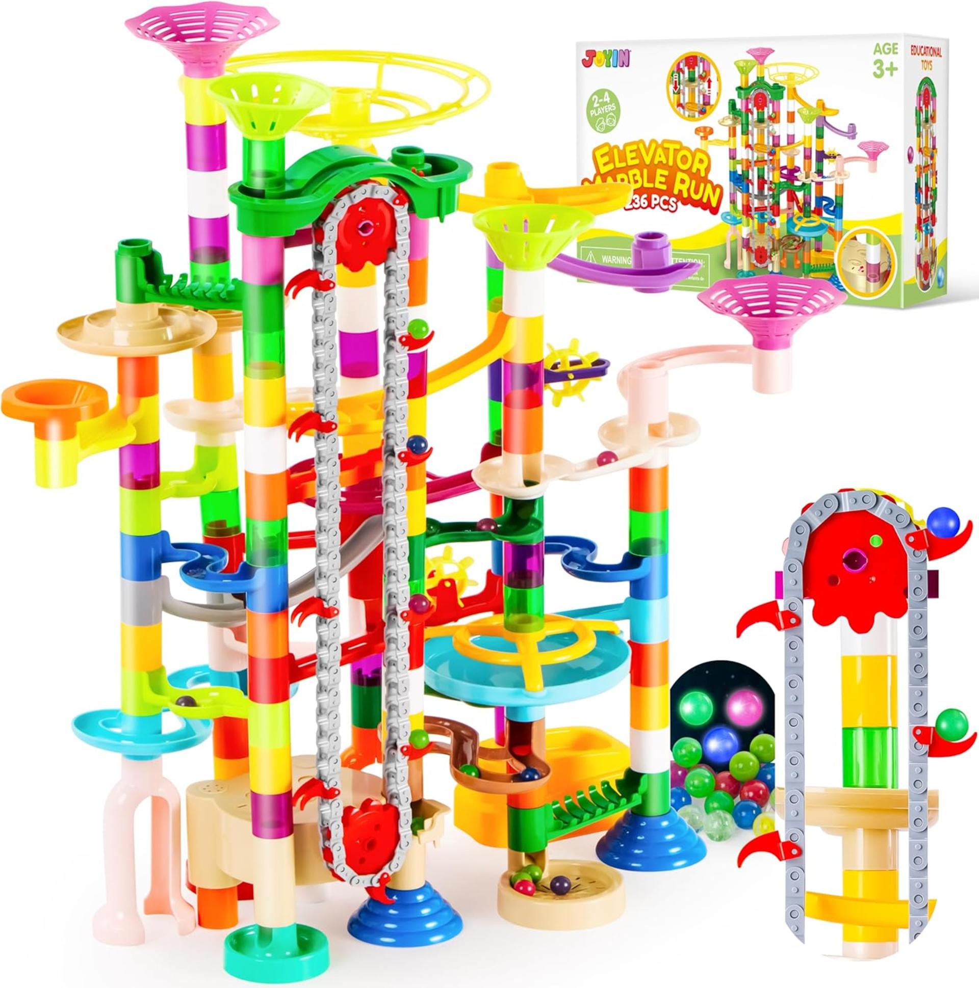 236Pcs Glowing Marble Run with Motorized Elevator - STEM Building Blocks Toy - 8