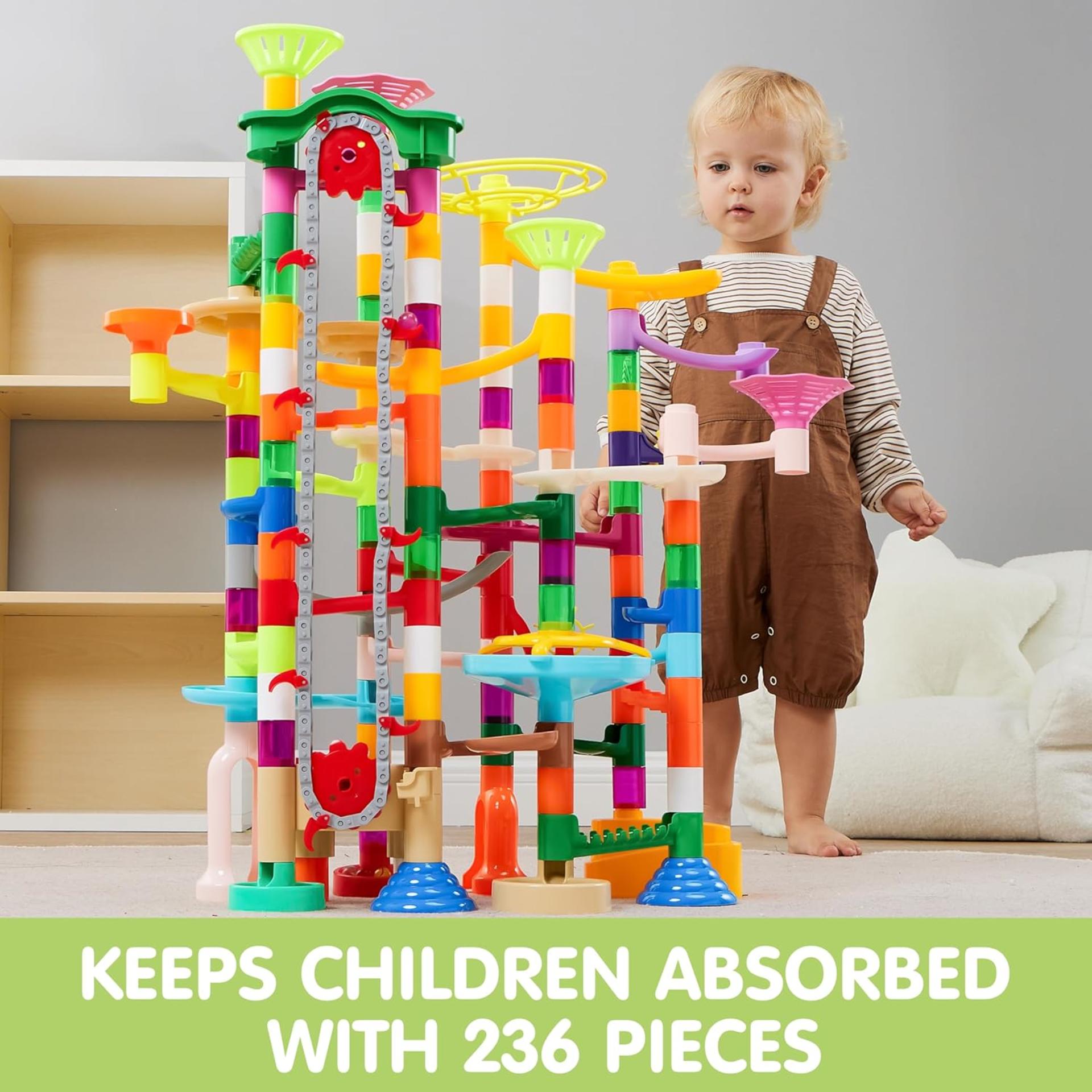 236Pcs Glowing Marble Run with Motorized Elevator - STEM Building Blocks Toy - 7