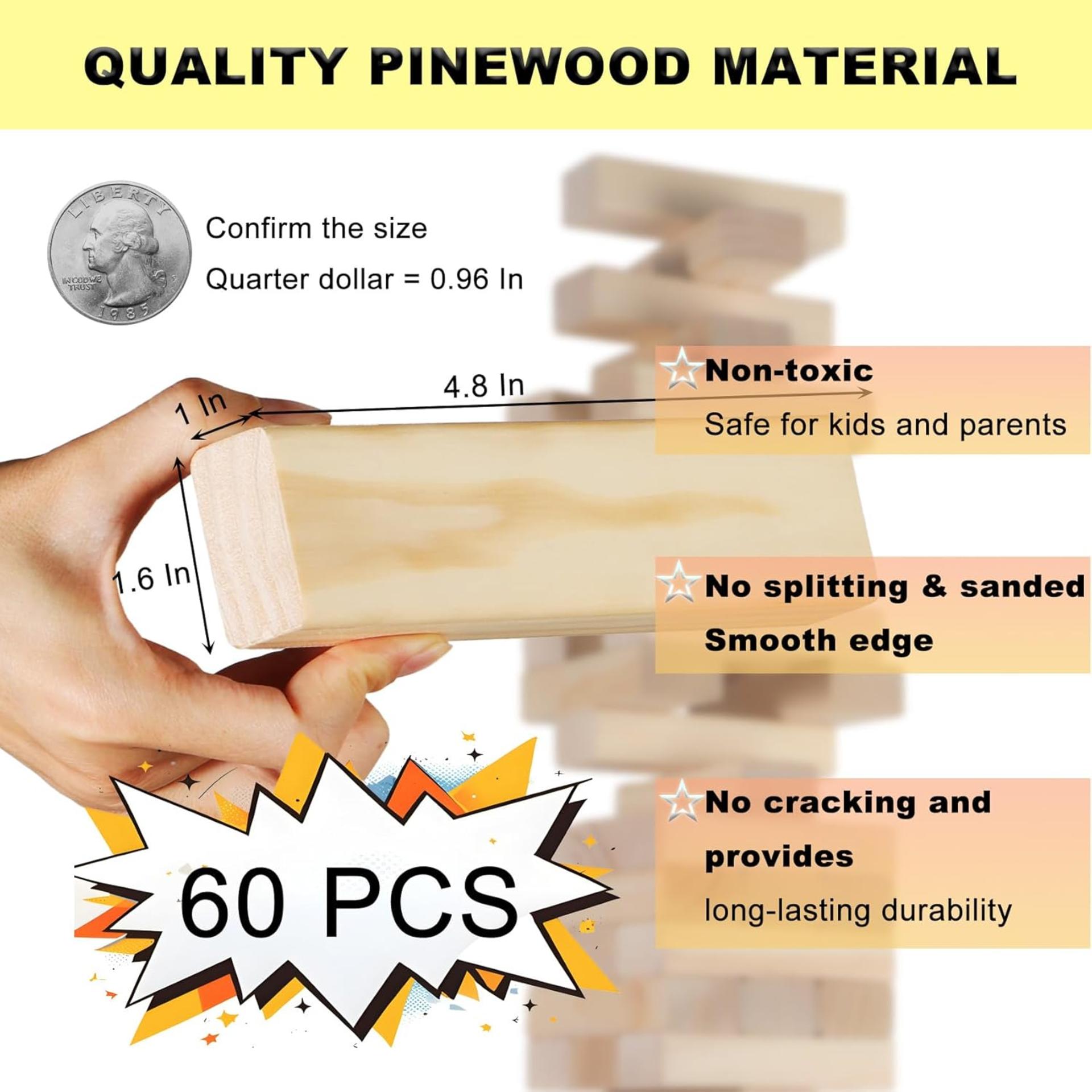 Tumbling Tower Game - 60 Premium Wood Blocks, 3.3FT Outdoor Stacking Set with Carry Bag - 3