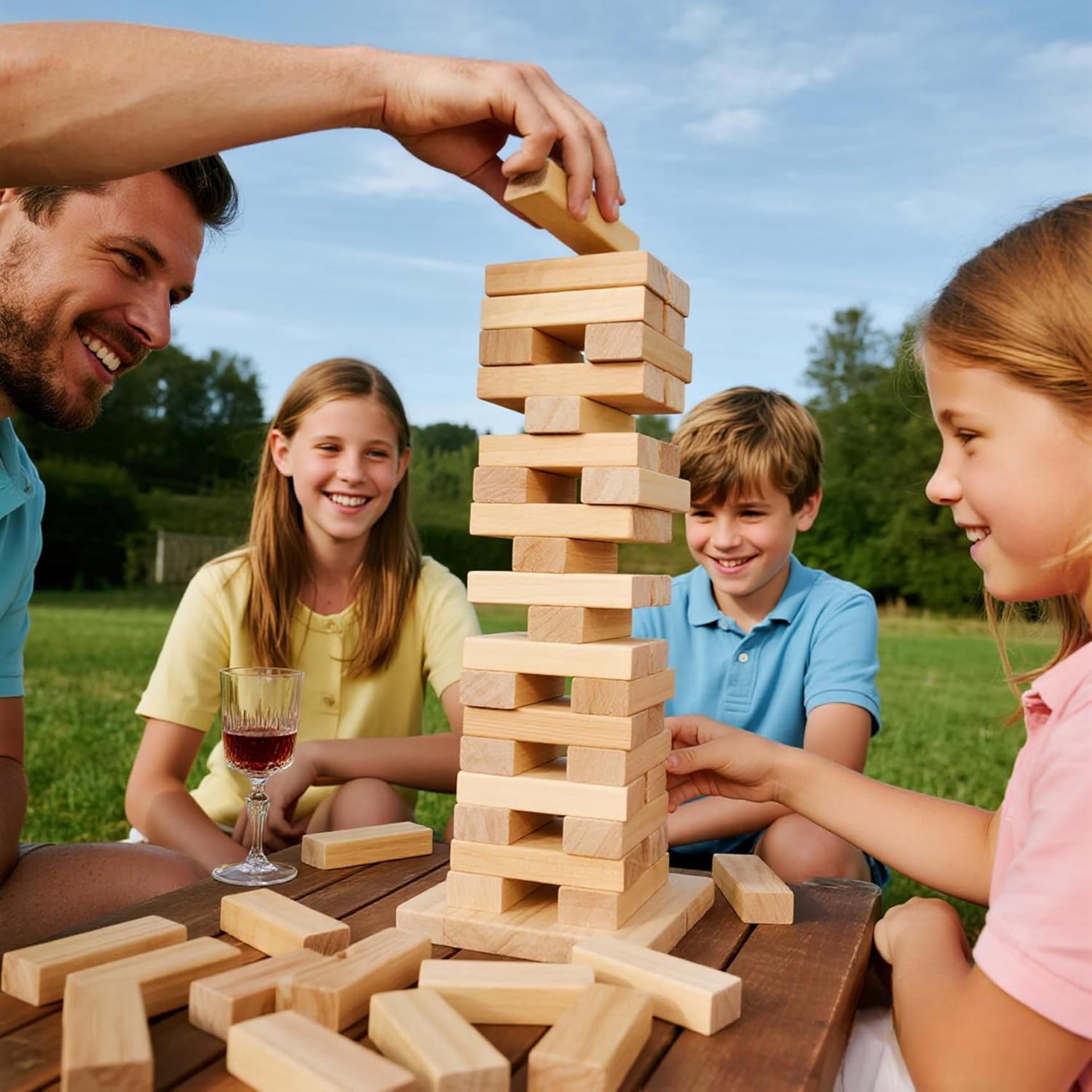 Tumbling Tower Game - 60 Premium Wood Blocks, 3.3FT Outdoor Stacking Set with Carry Bag - 5