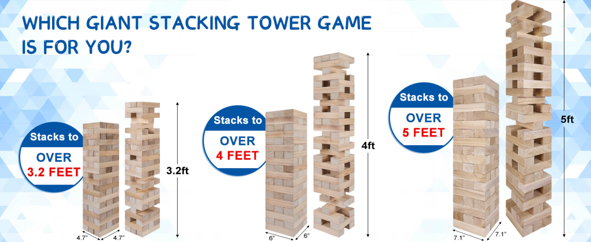 Giant Tumble Tower Game - 54pcs Wooden Jumbo Blocks Stacking to Over 4 FT with Carry Case detail 3
