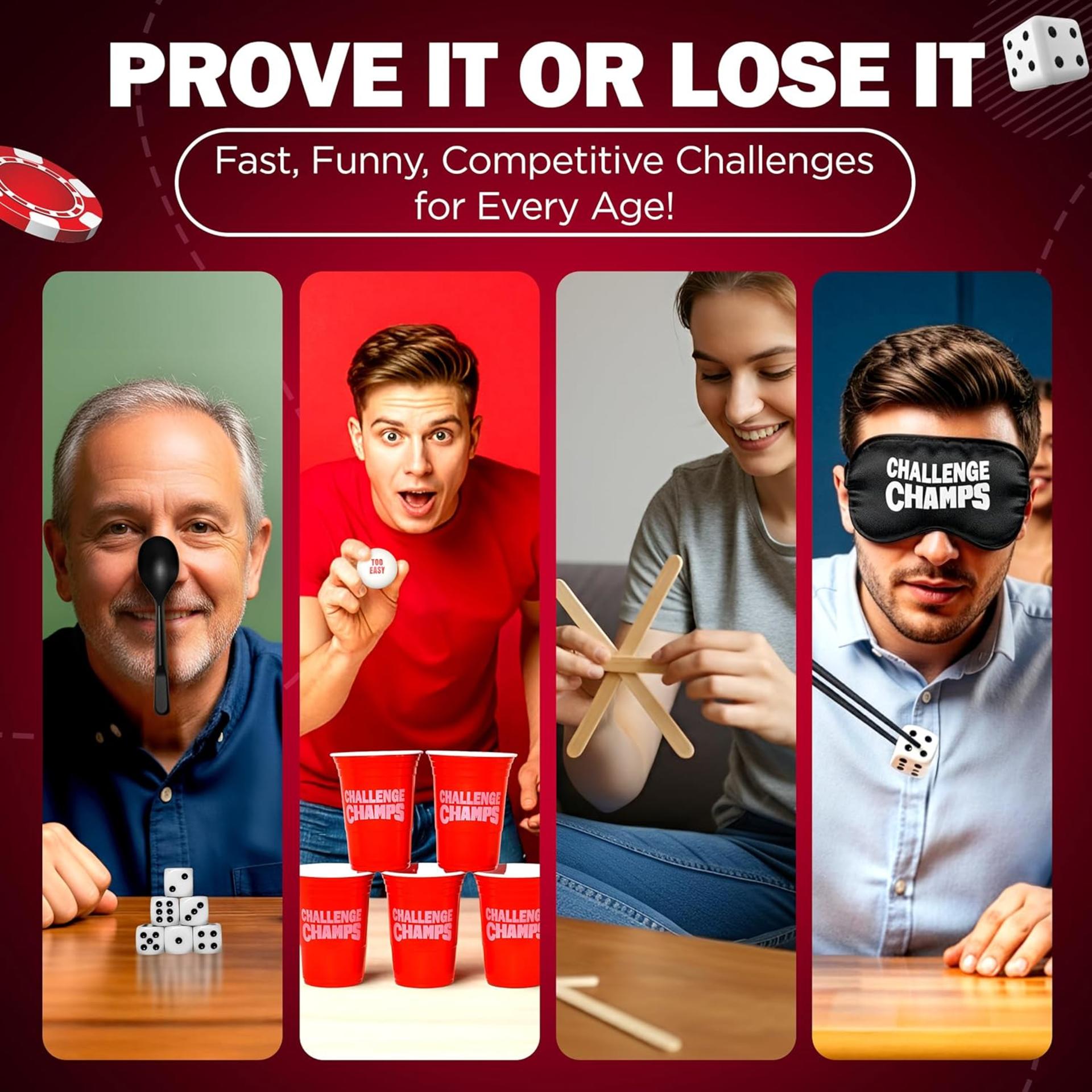 Action Party Game - 200 Skill Challenges for Team Building and Family Night with 10+ Accessories - 7