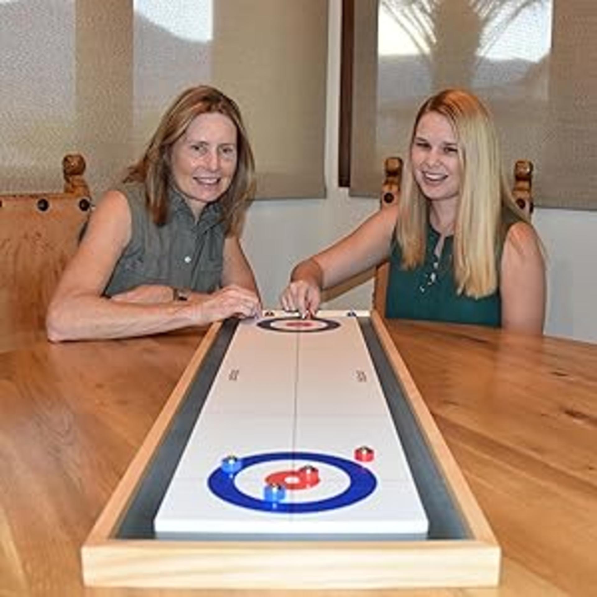 2-in-1 Tabletop Shuffleboard and Curling Game Set with Solid Wood Frame detail 3