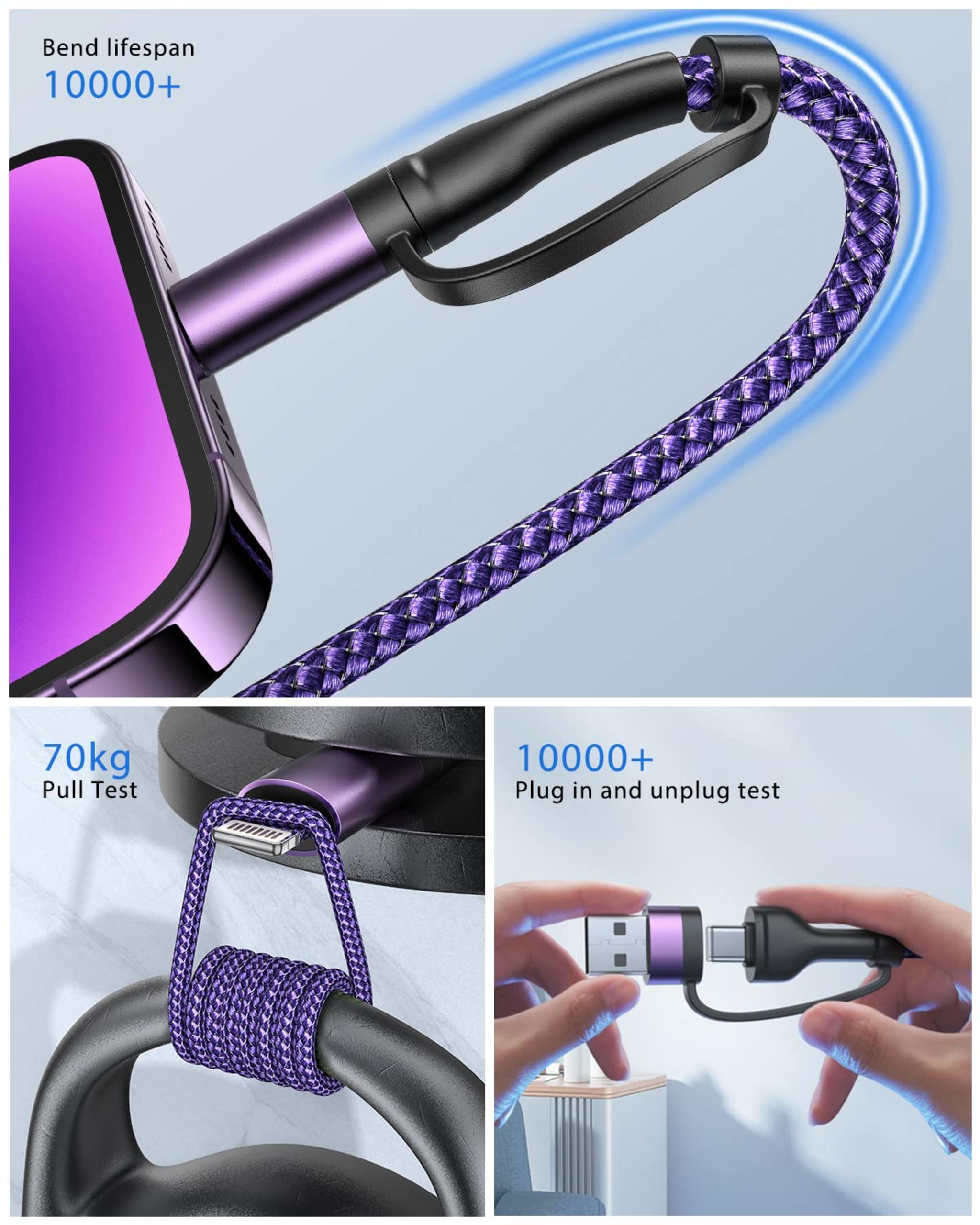 4 in 1 Fast Charging Cable 60W 6FT Apple MFi Certi