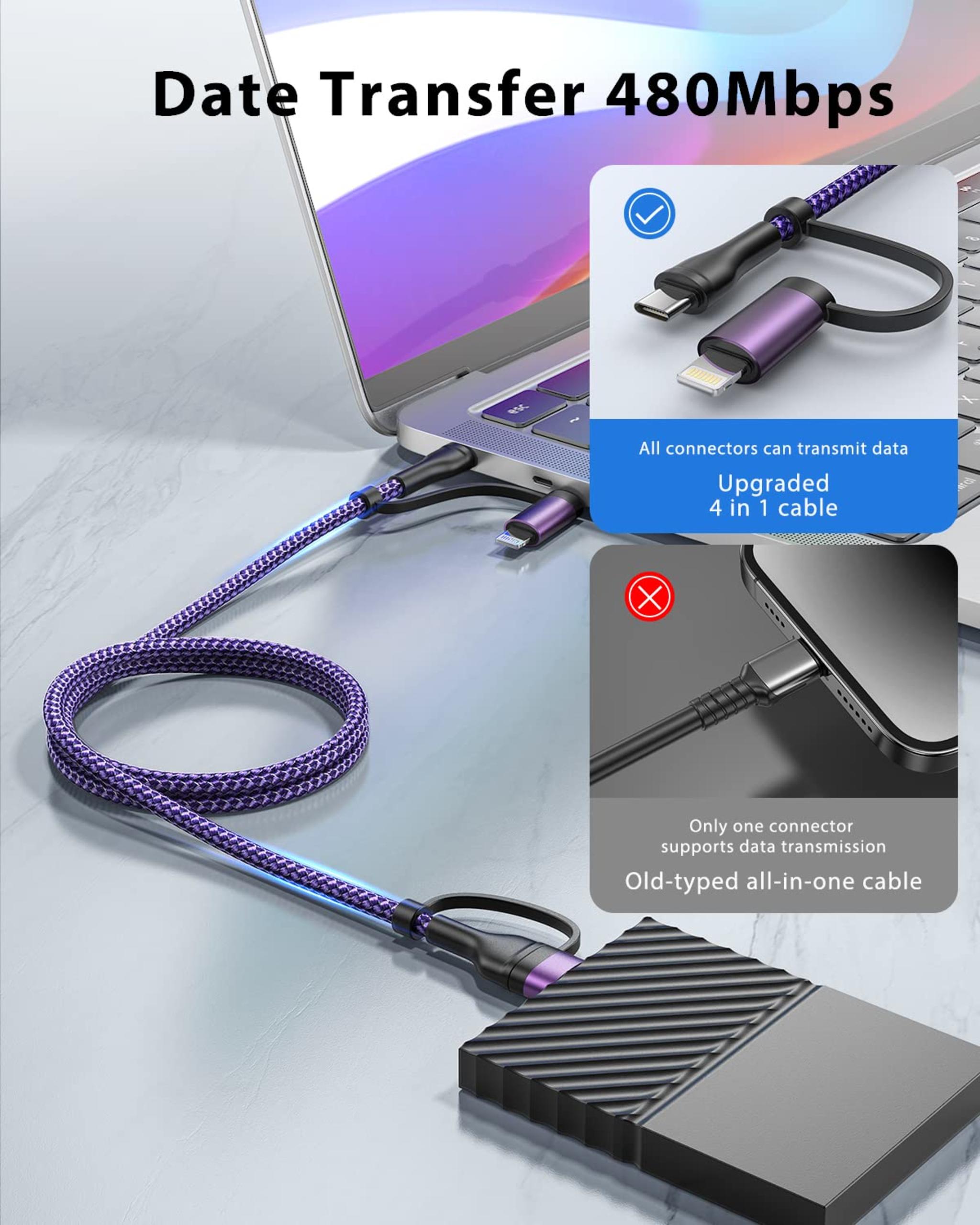 4 in 1 Fast Charging Cable 60W 6FT Apple MFi Certi