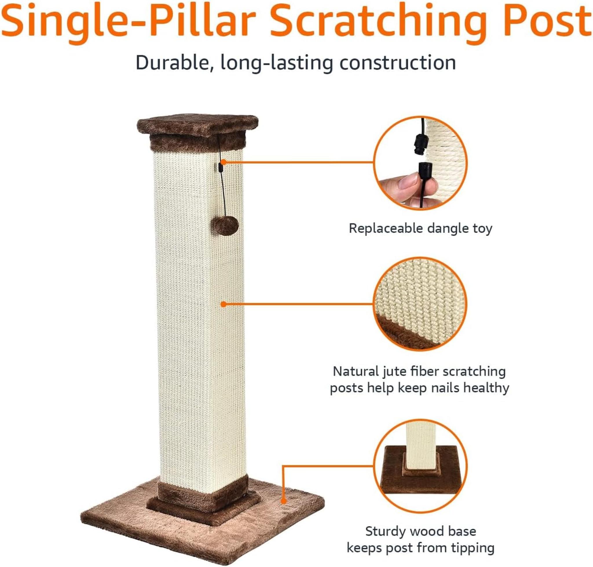 35.4-Inch Cat Scratching Post with Sisal Rope & Dangle Toy
