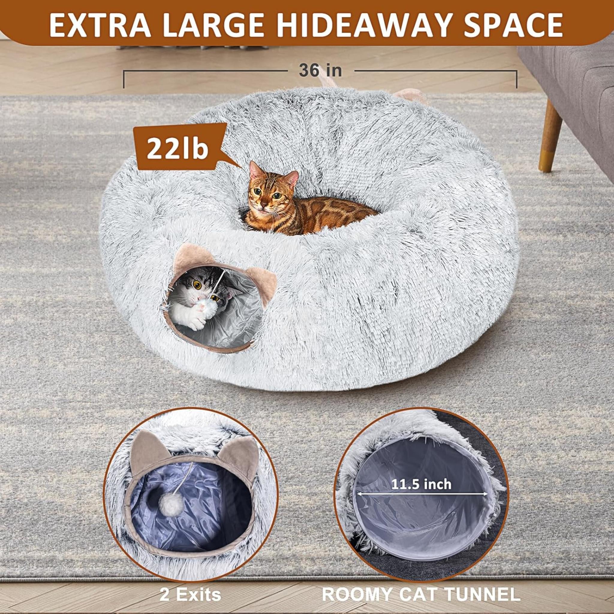 Multifunctional Cat Tunnel with Washable Bed - Soft Plush Hideaway Playground