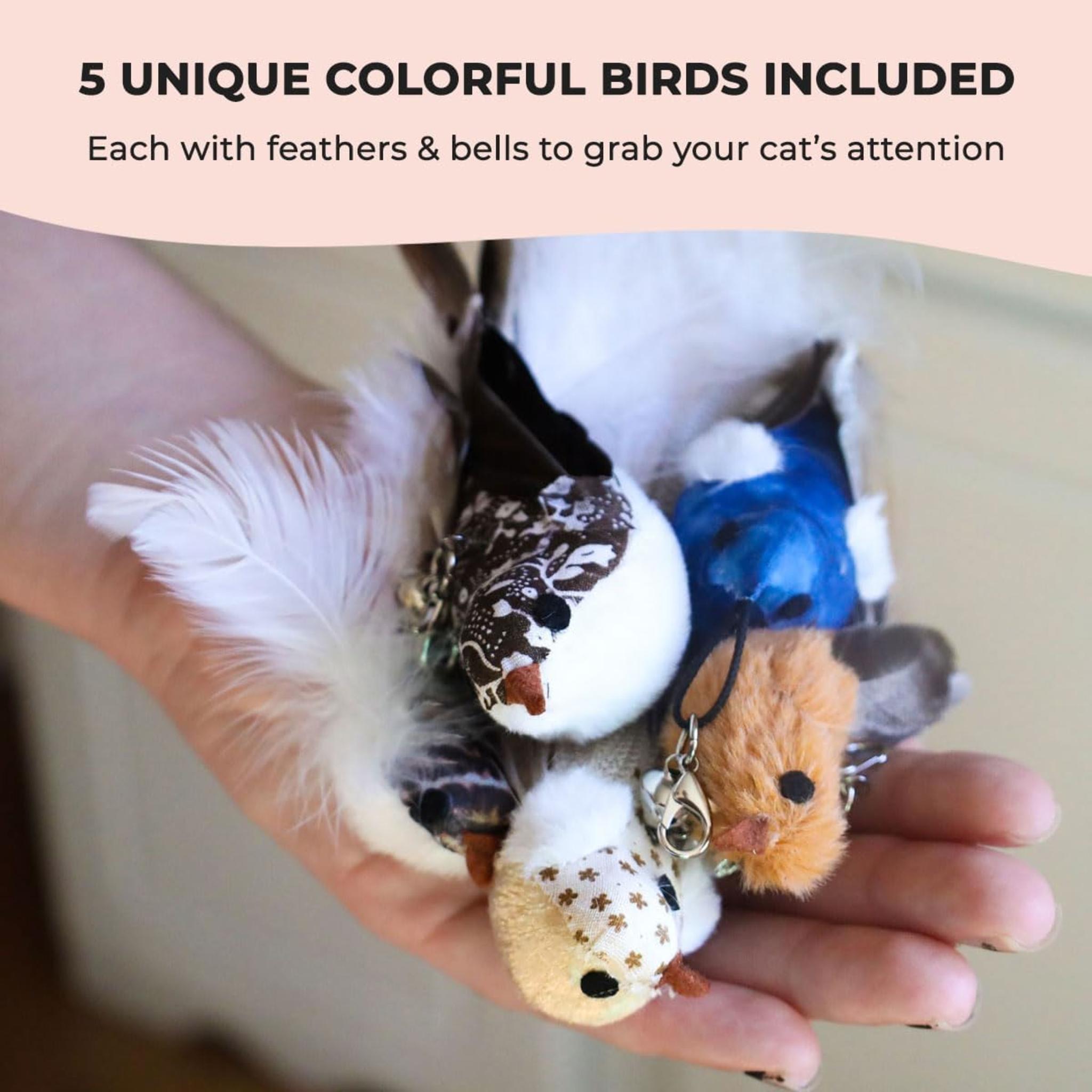 Interactive Cat Toy Set with 5 Replacement Birds, Self-Holding Suction Base