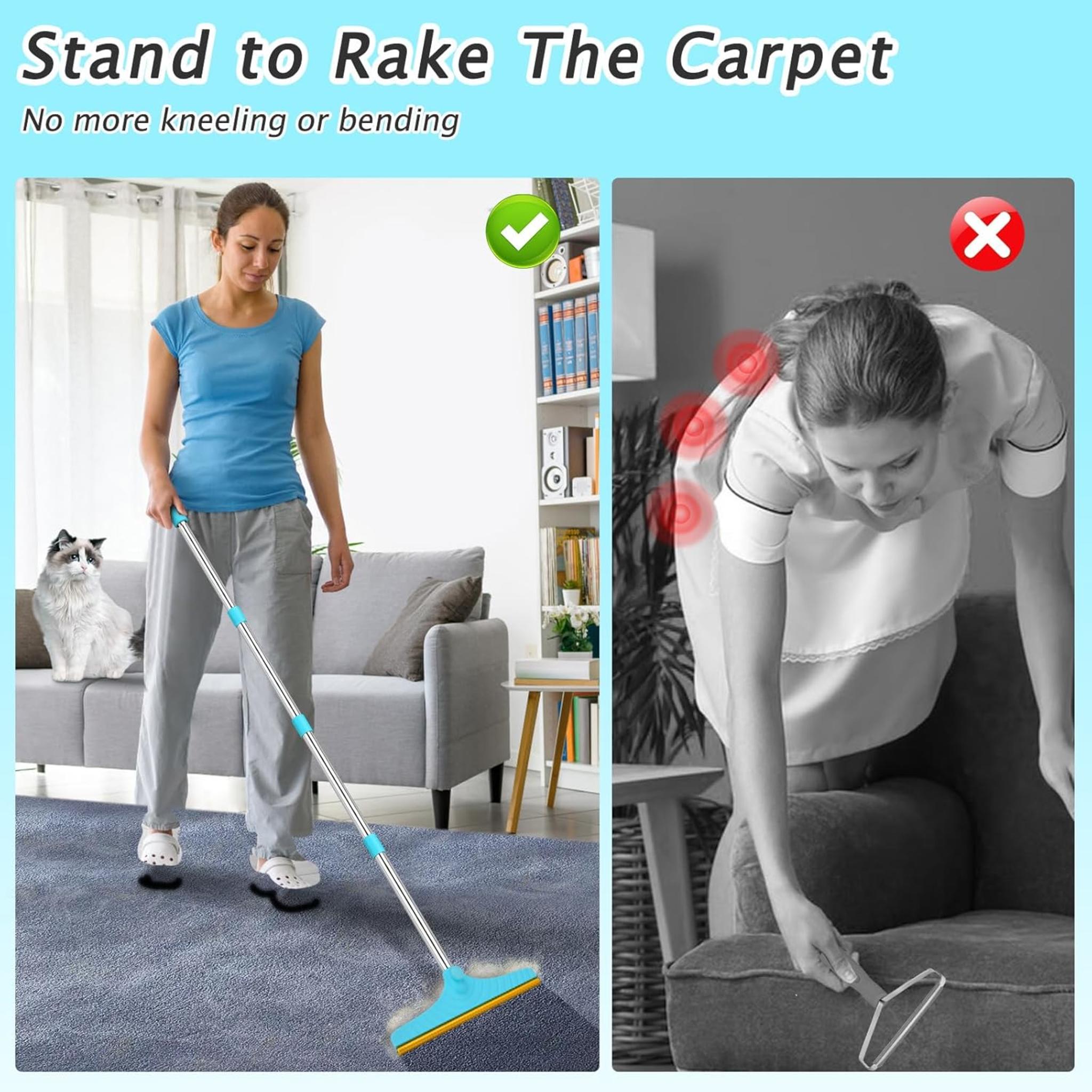60" Adjustable Pet Hair Carpet Rake with Y-Shaped Remover