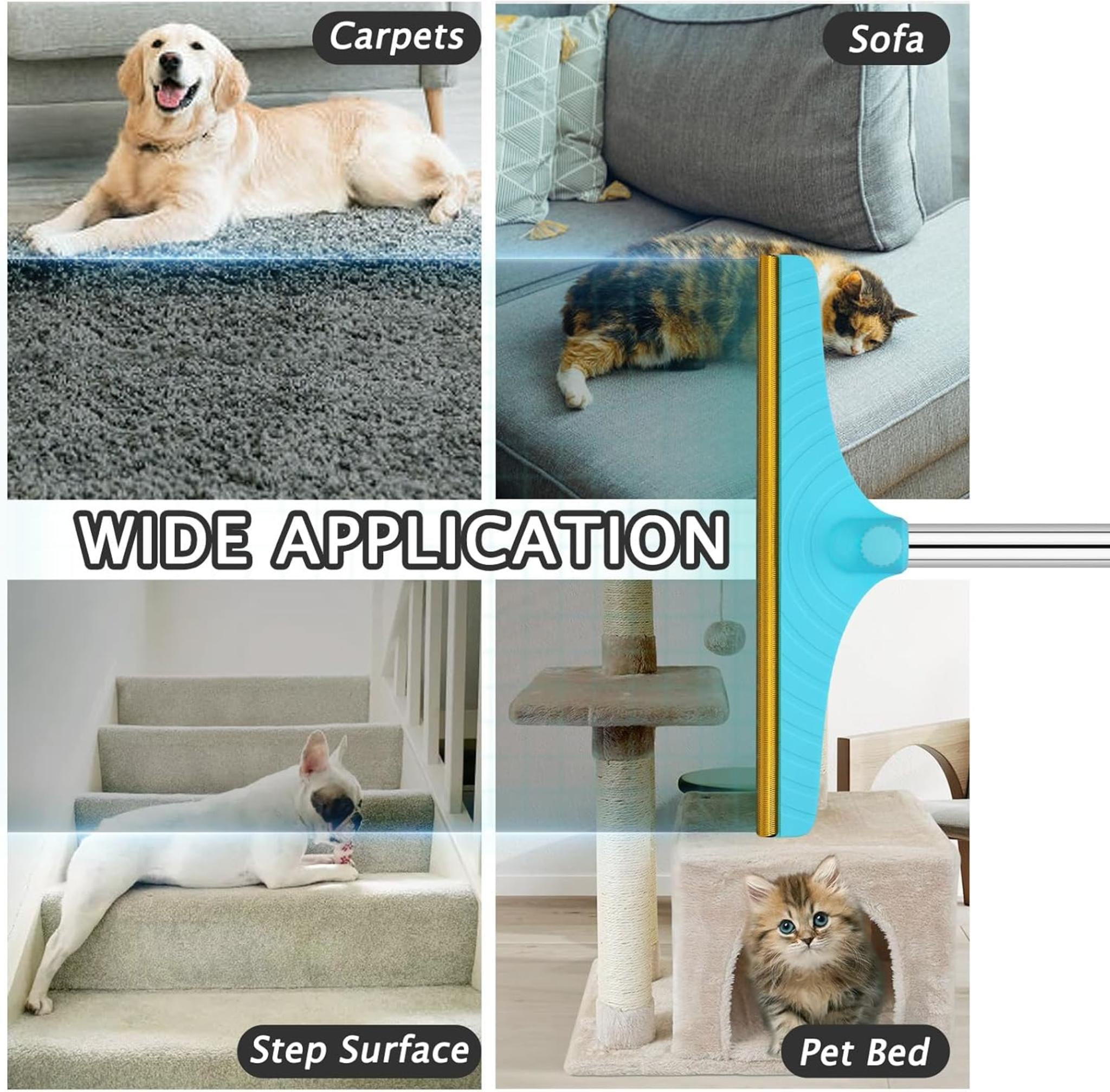 60" Adjustable Pet Hair Carpet Rake with Y-Shaped Remover