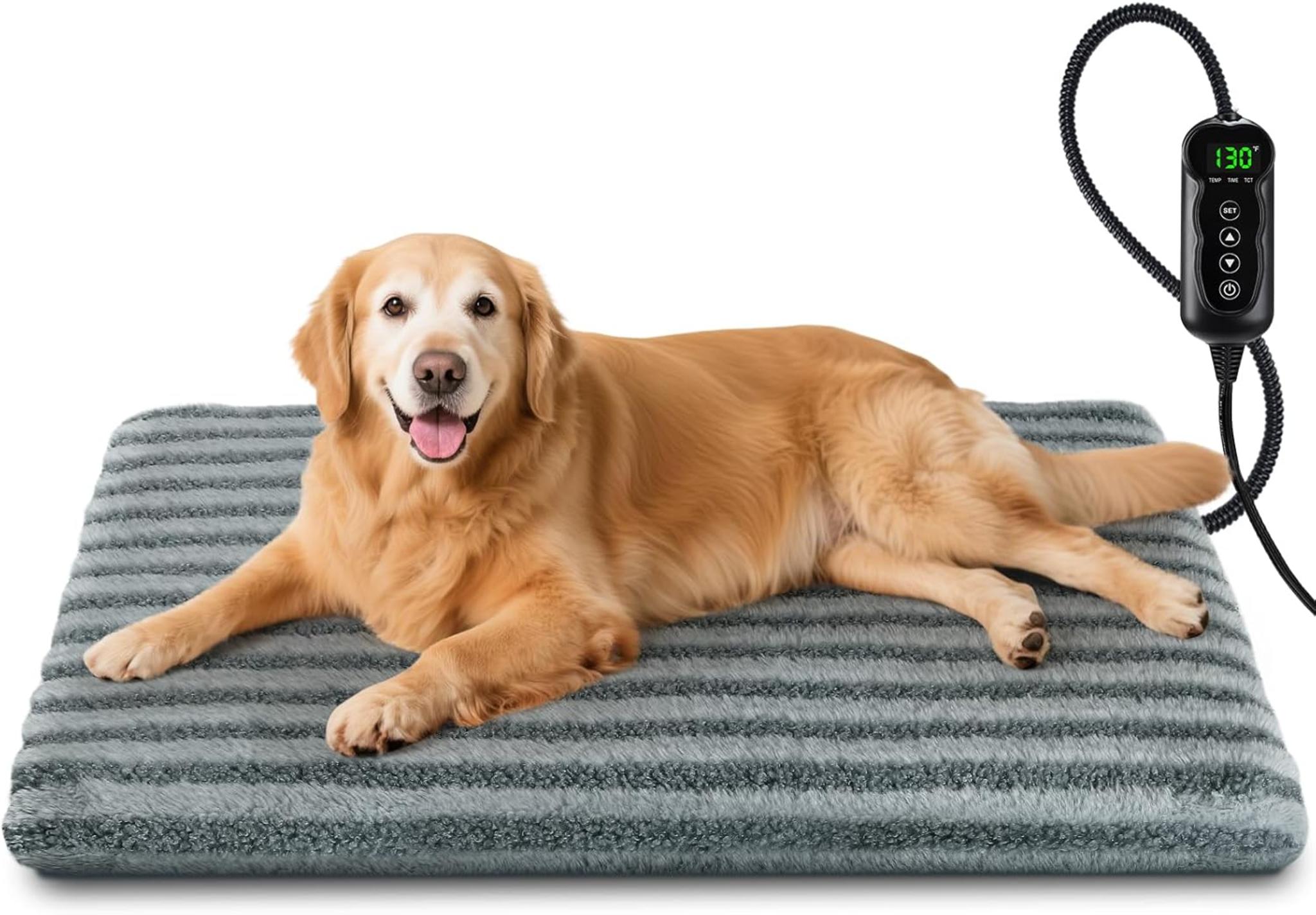 Large Waterproof Pet Heating Pad with 11 Temp Settings, 24H Timer & Auto Shut-Off