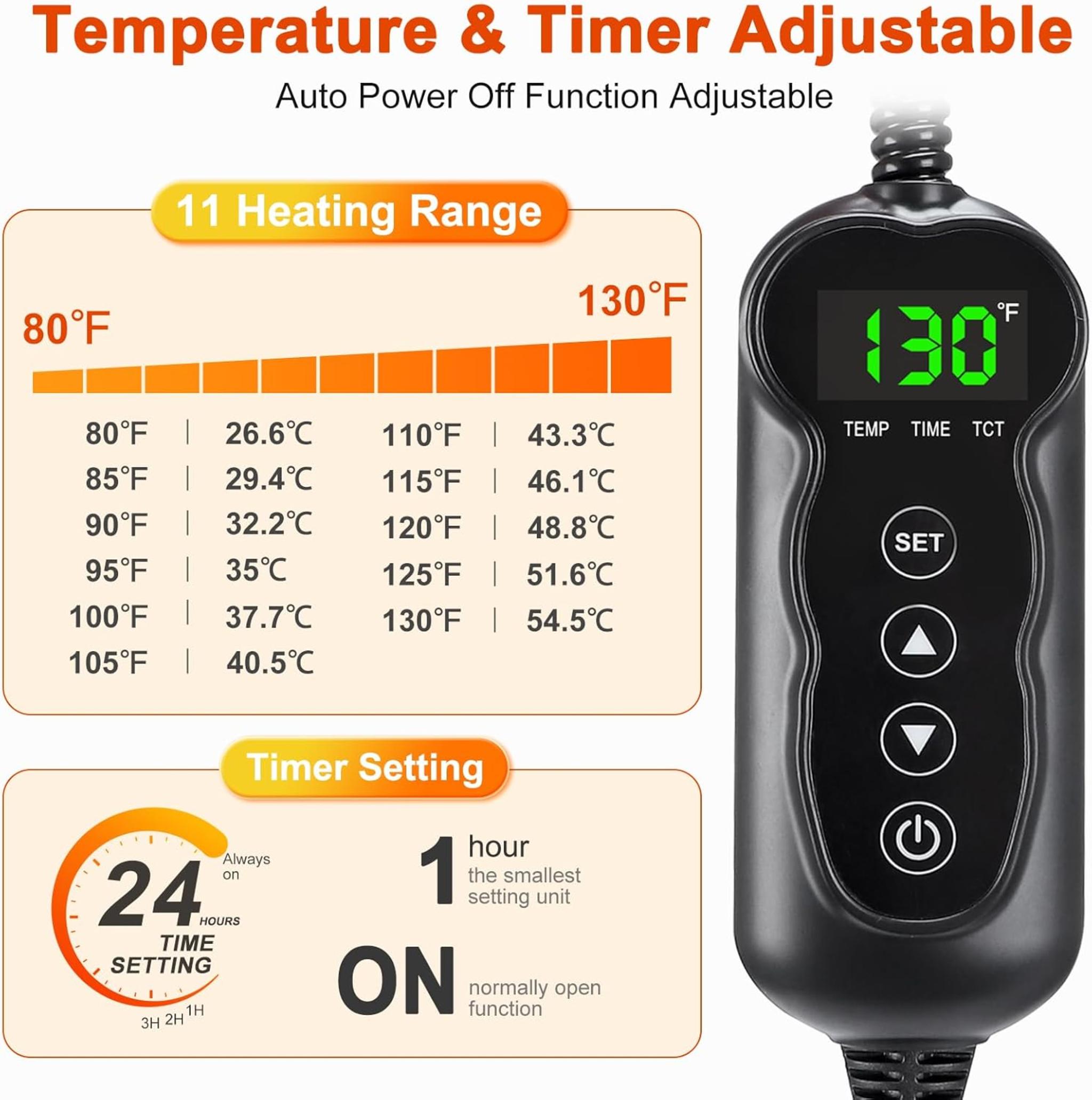 Large Waterproof Pet Heating Pad with 11 Temp Settings