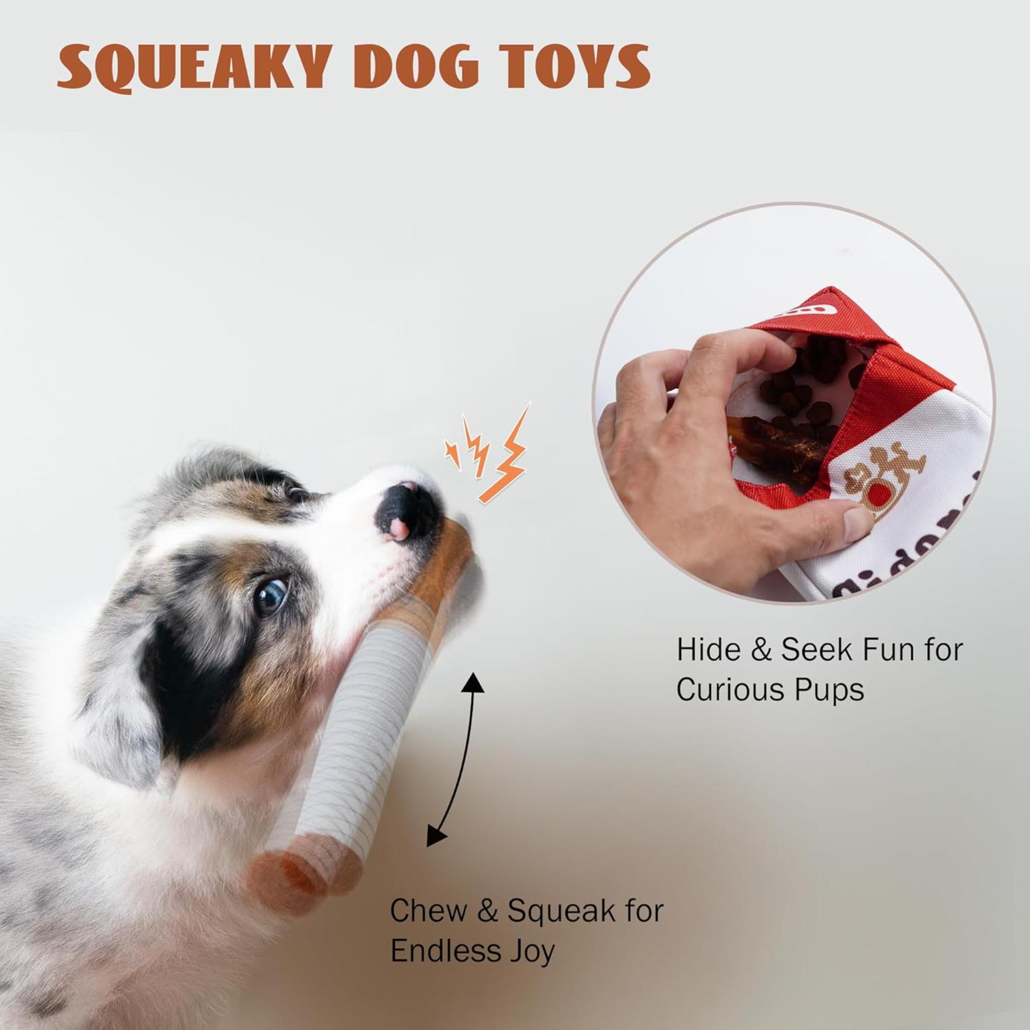 3-Pack Squeaky Puff Stick Dog Toys with Box