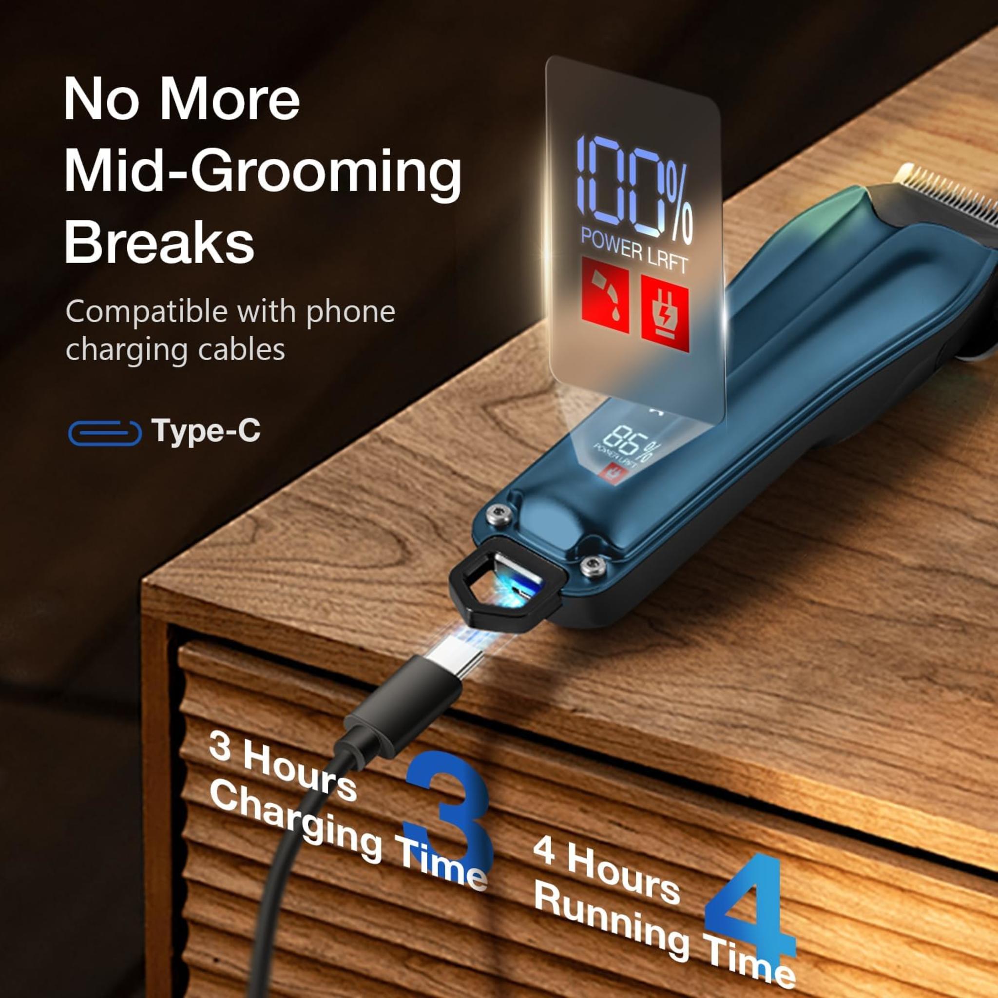 Professional Cordless Pet Clipper for Thick Coats - 8 Guide Combs, Quiet Operation, Fast Charging