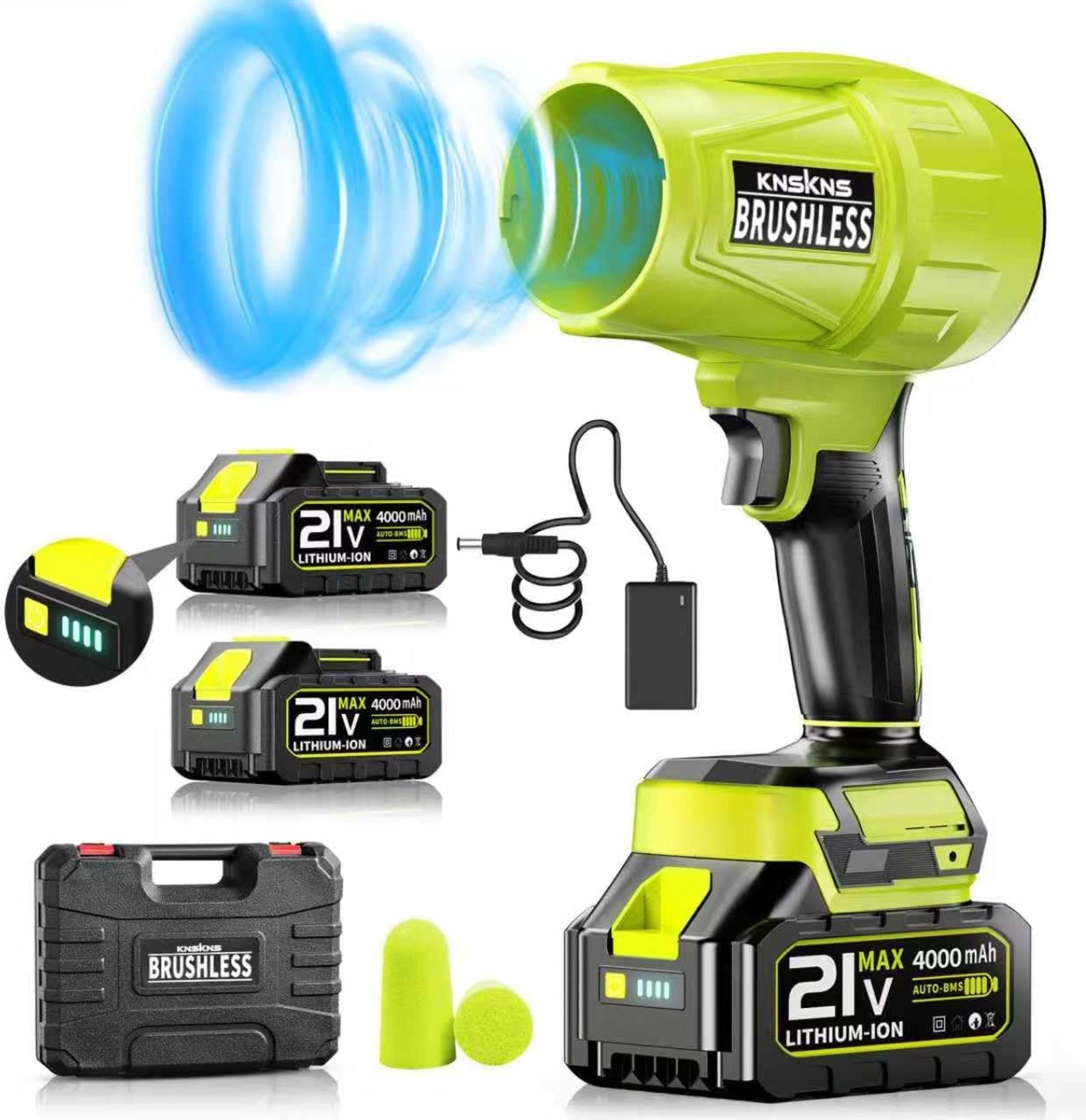 21V Cordless Leaf Blower with 2×4.0Ah Batteries, 580000RPM Turbo Jet Blower for Lawn & Yard