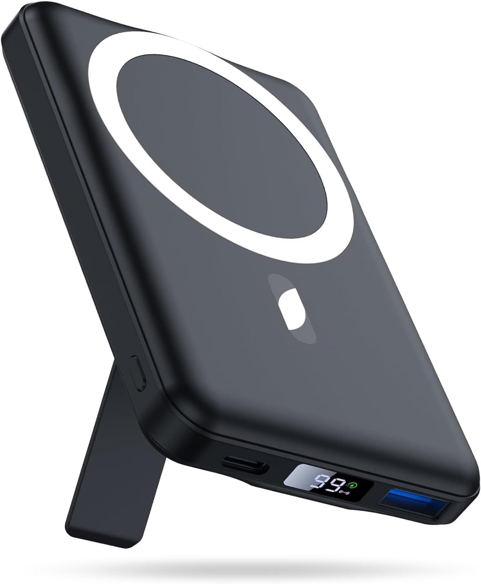 10000mAh Mag-Safe Wireless Power Bank, 22.5W Fast Charging with LED Display & Foldable Stand