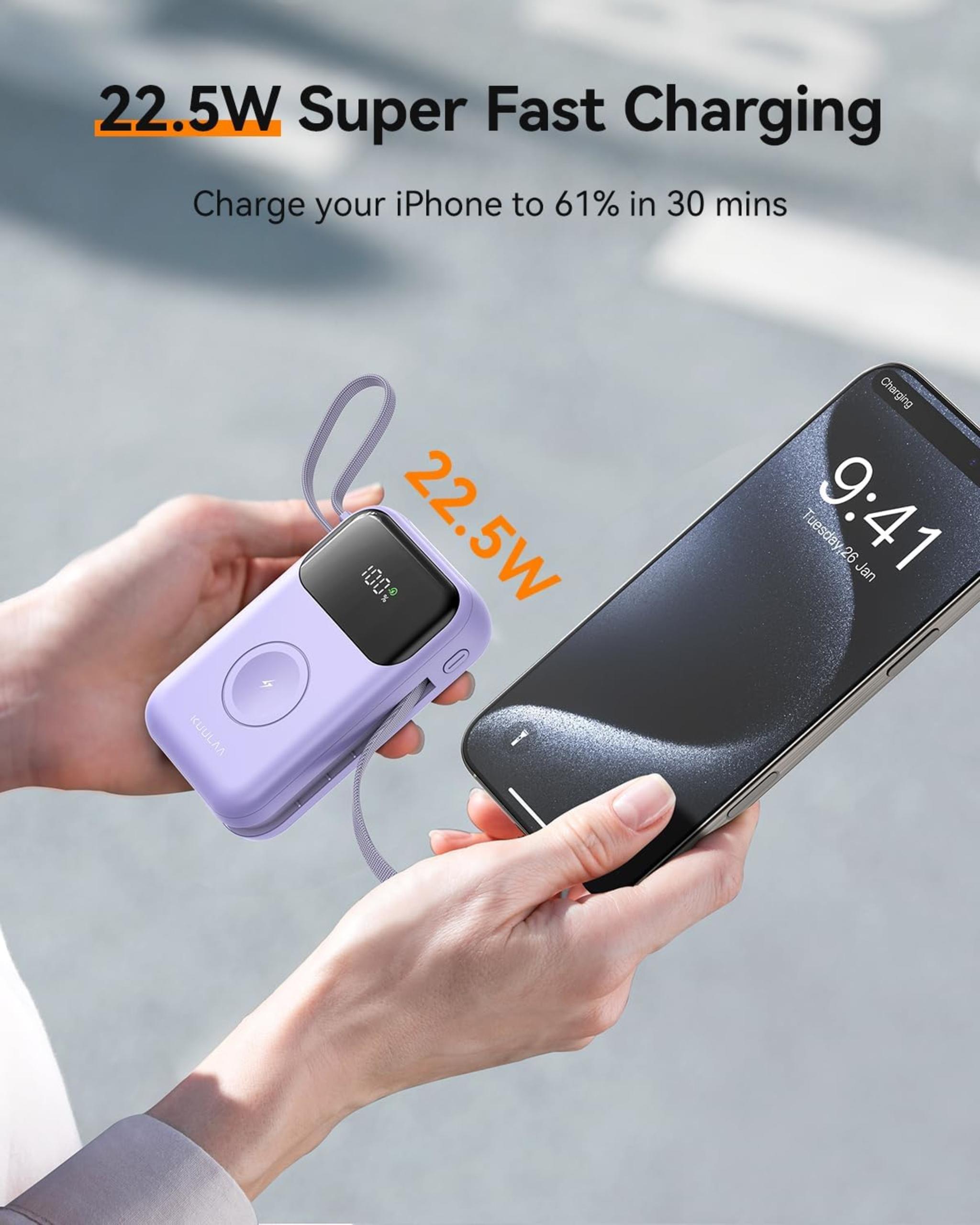 10000mAh Portable Charger with Built-in Cables & 22.5W Fast Charging