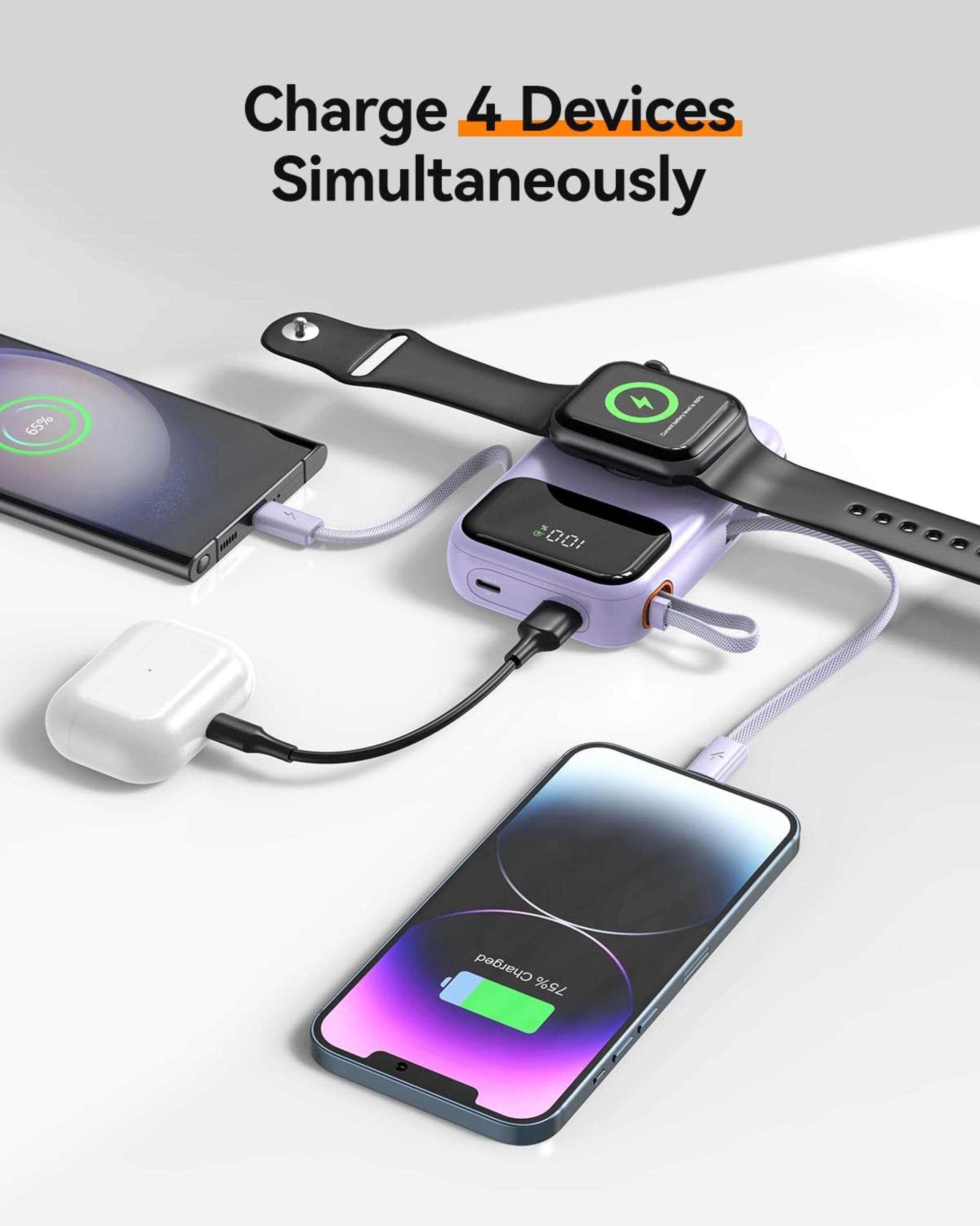 10000mAh Portable Charger with Built-in Cables & 22.5W Fast Charging