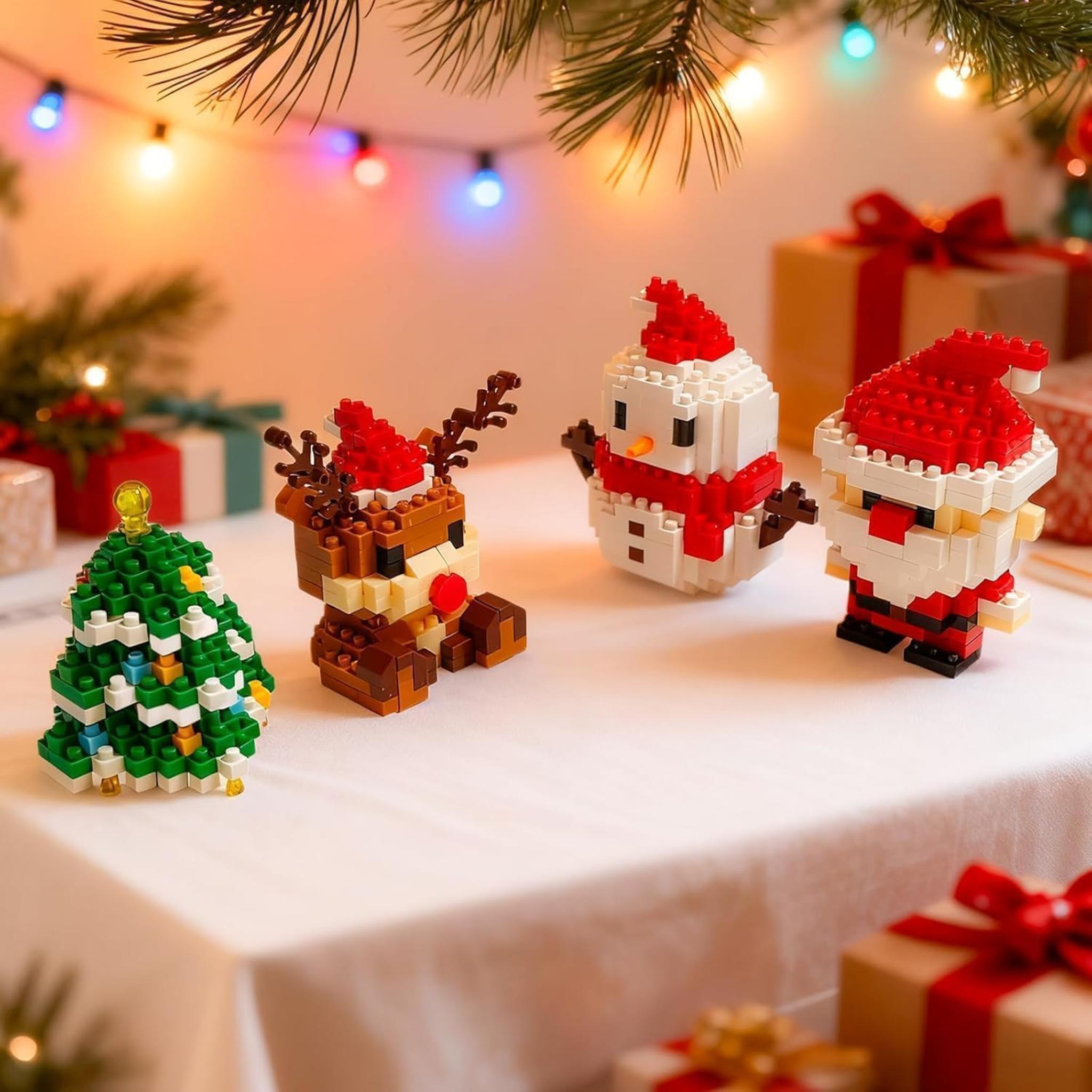12 Pack Christmas Building Blocks Set, Santa Claus Mini Figures, DIY Stocking Stuffers