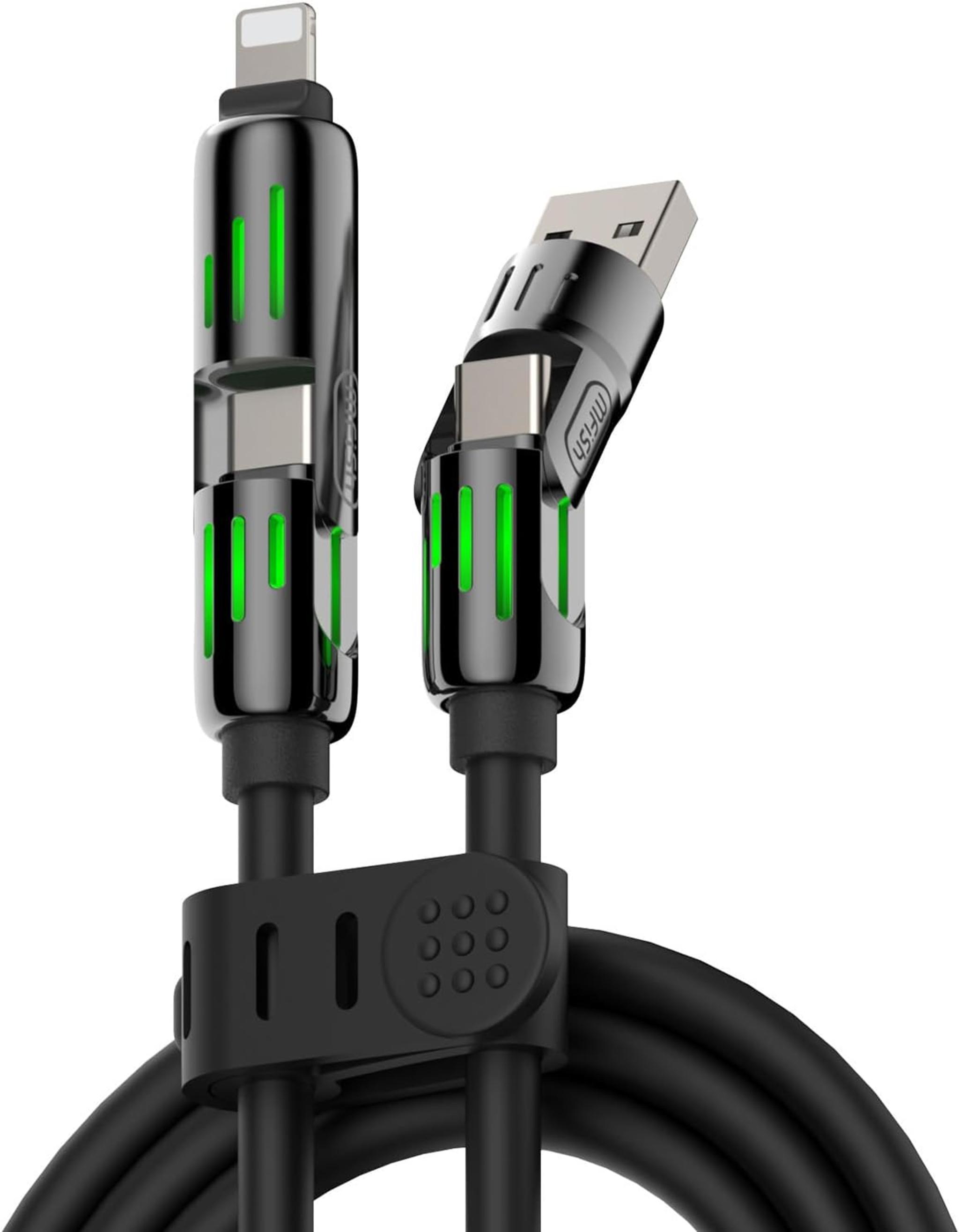 4-in-1 Universal USB Charging Cable with Carrying Case – 240W Max Fast Charger Cord, USB-A, Dual USB-C & Lightning