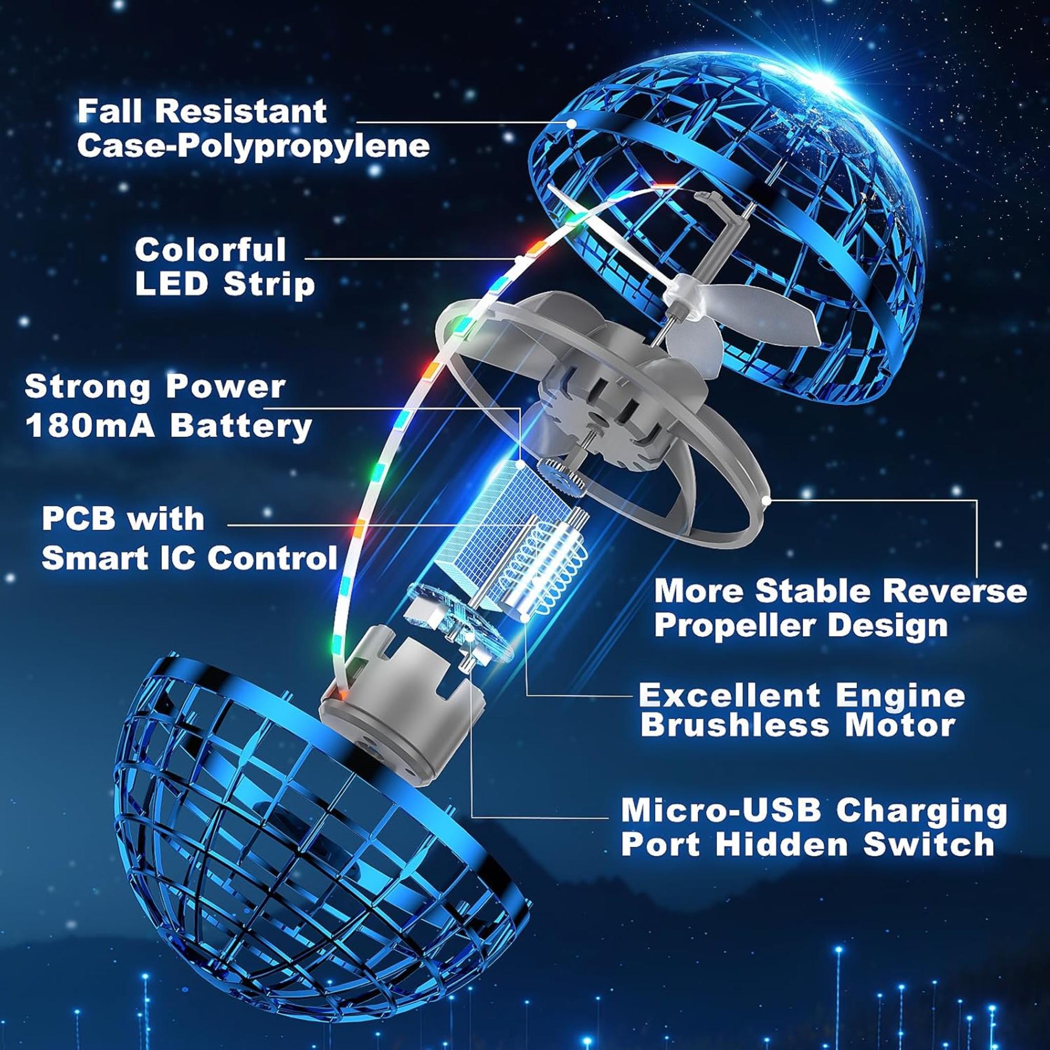 AI Flying Orb Ball Toy with LED Lights, 4 Flight Modes for Ages 6+