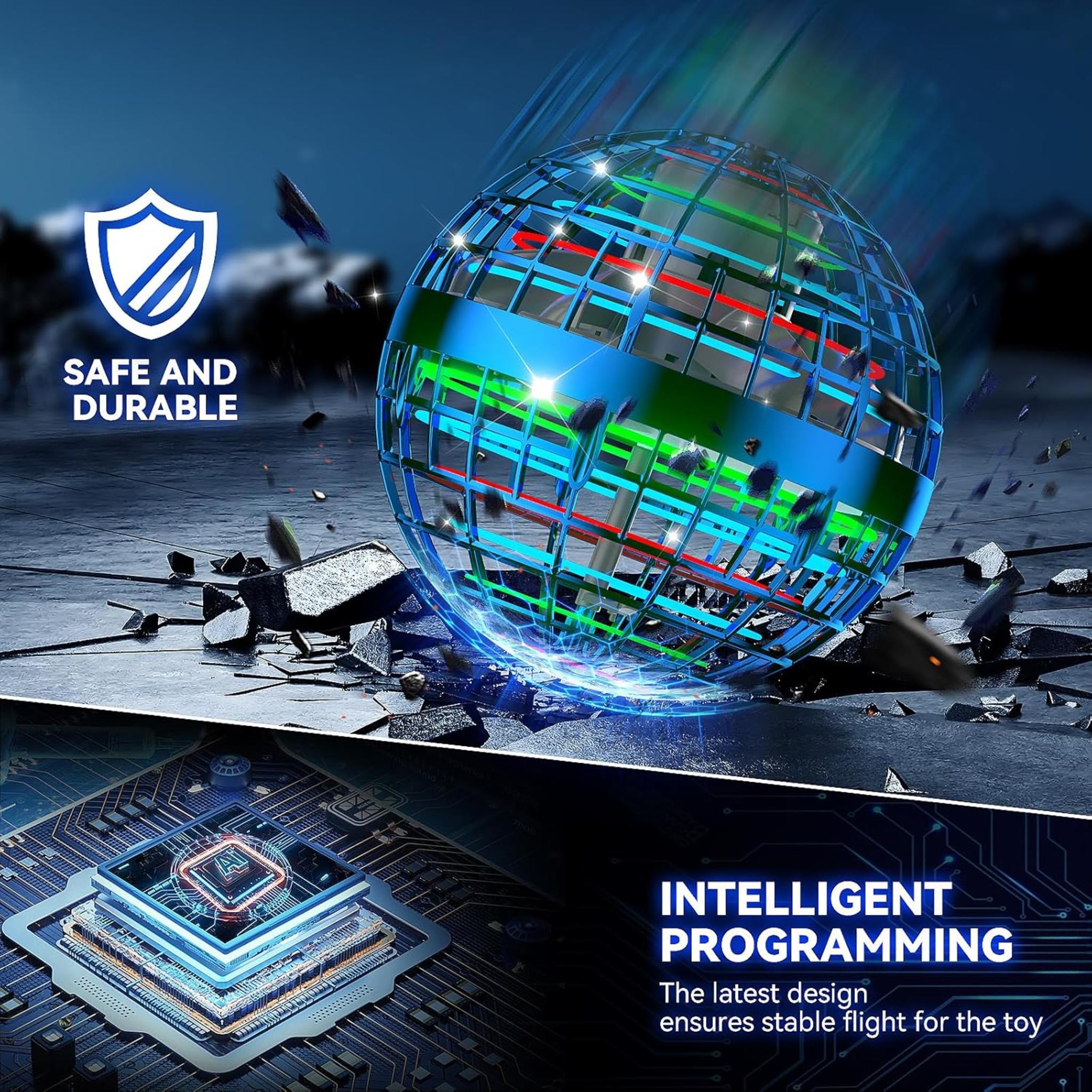 AI Flying Orb Ball Toy with LED Lights, 4 Flight Modes for Ages 6+