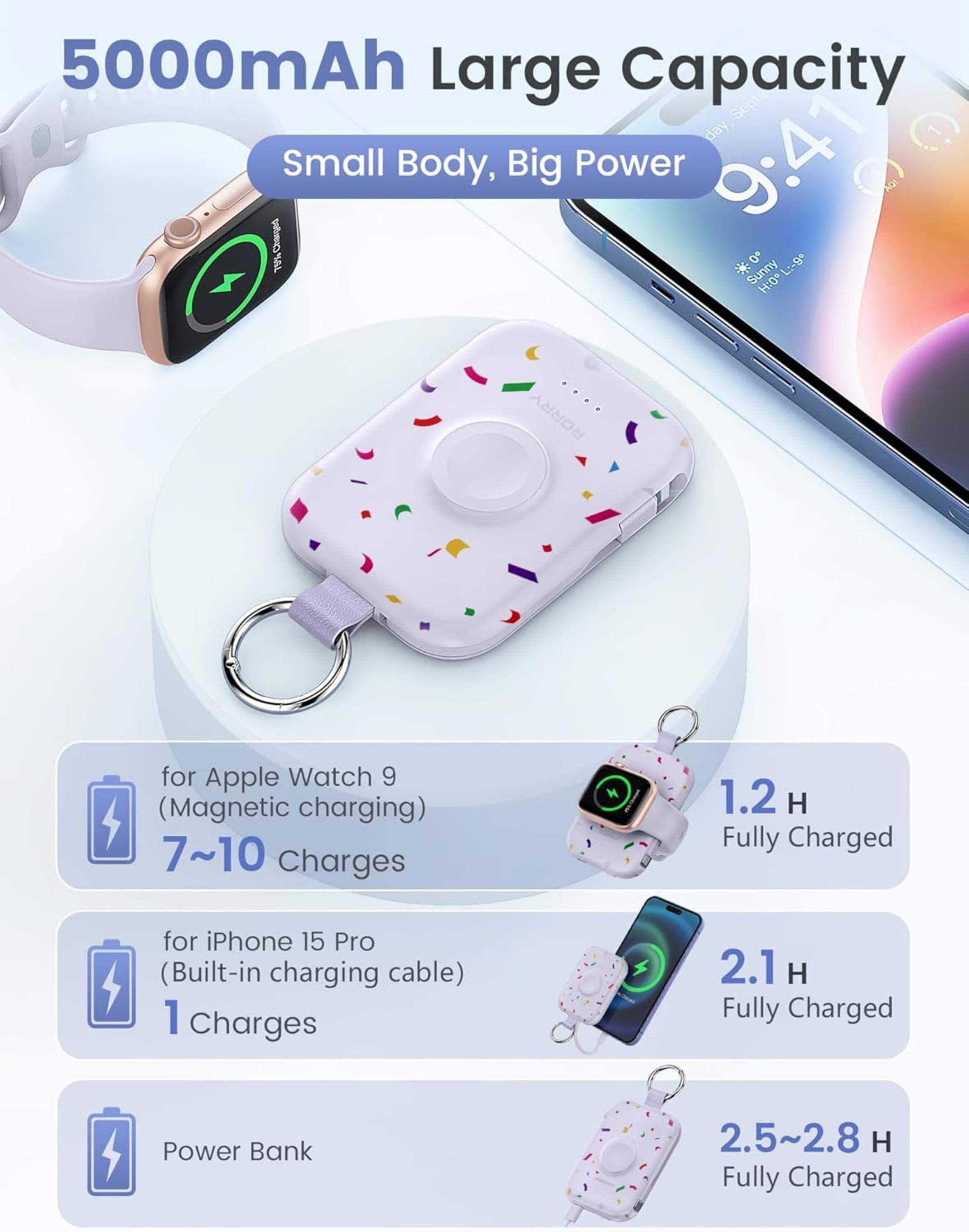 5000mAh Portable Charger with Built-in Cables