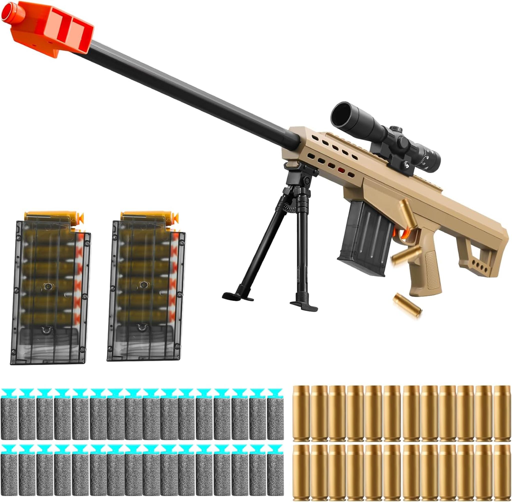 37in Realistic Sniper Rifle Toy with Scope, Shell Ejecting Foam Blaster Gun for Outdoor Games