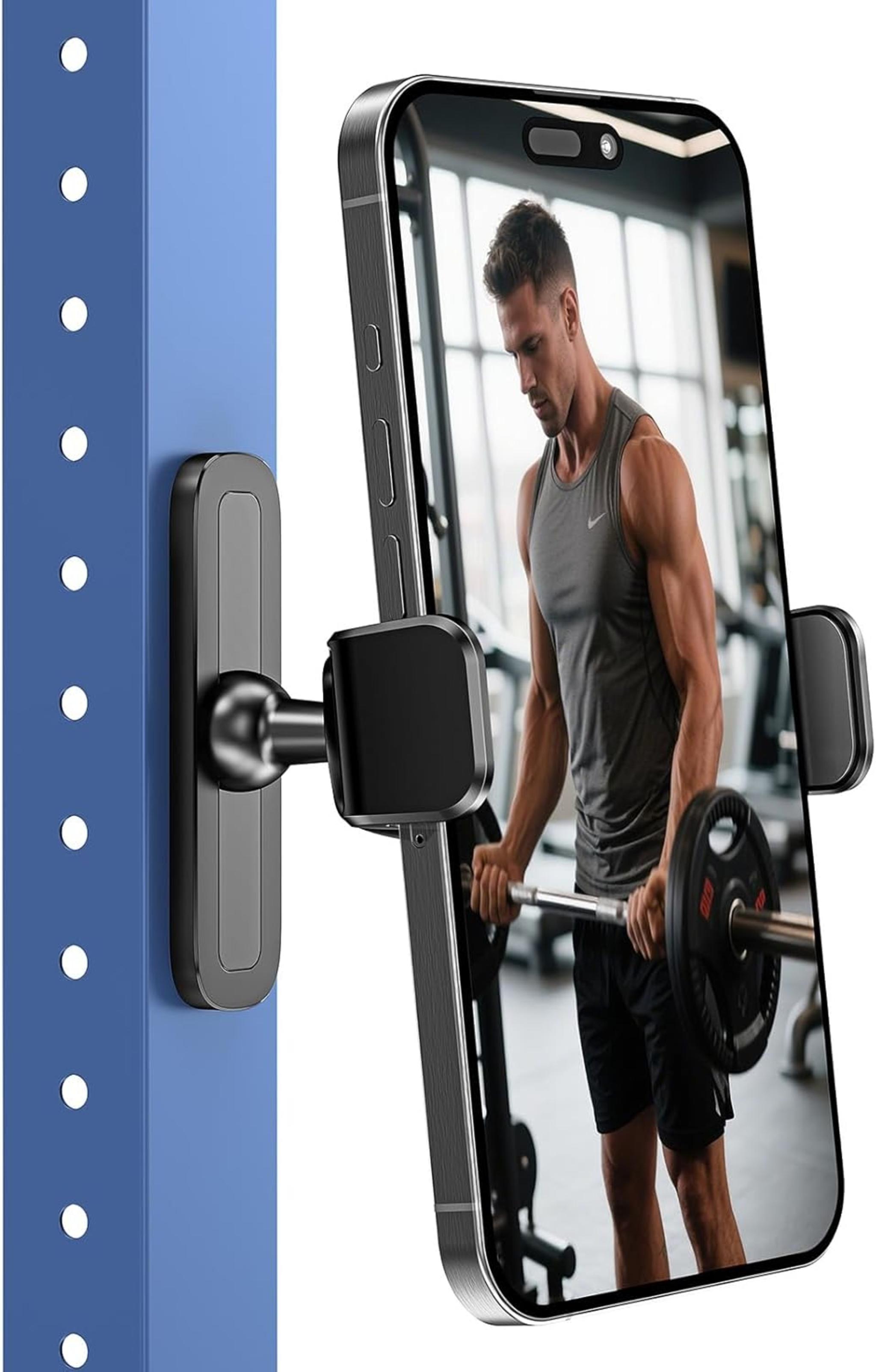 Magnetic Phone Holder for Gym Equipment, 360 Adjustable, Universal 4.7-6.5" Smartphones